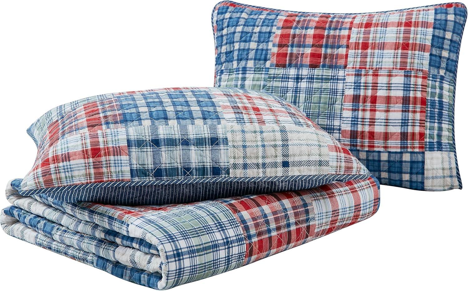 imageNautica  Twin Quilt Set All Season Cotton Home Bedding Dorm Room Essentials Raeford Blue TwinRaeford BlueRedGreen