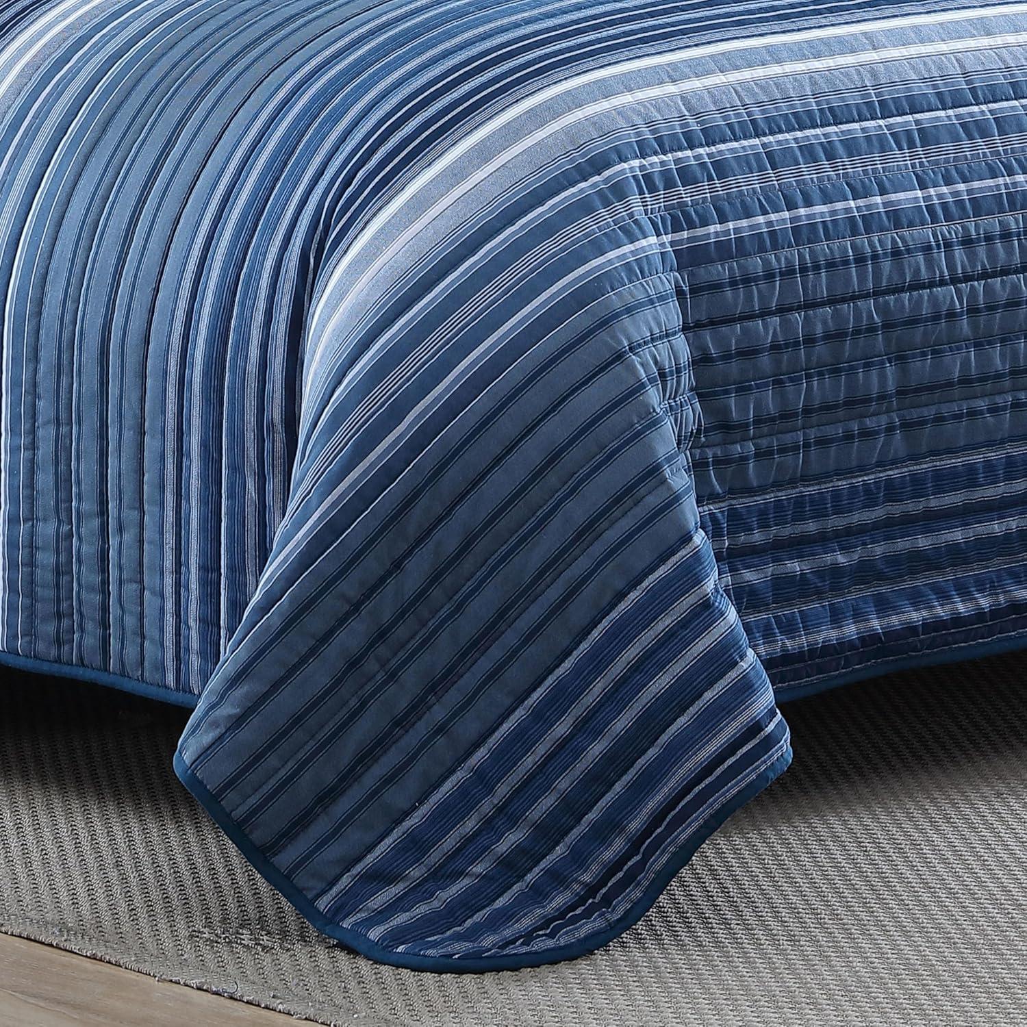imageNautica  Twin Quilt Set Cotton Reversible Bedding with Matching Sham Dorm Room Essentials Coveside Blue TwinDark BlueMedium Blue