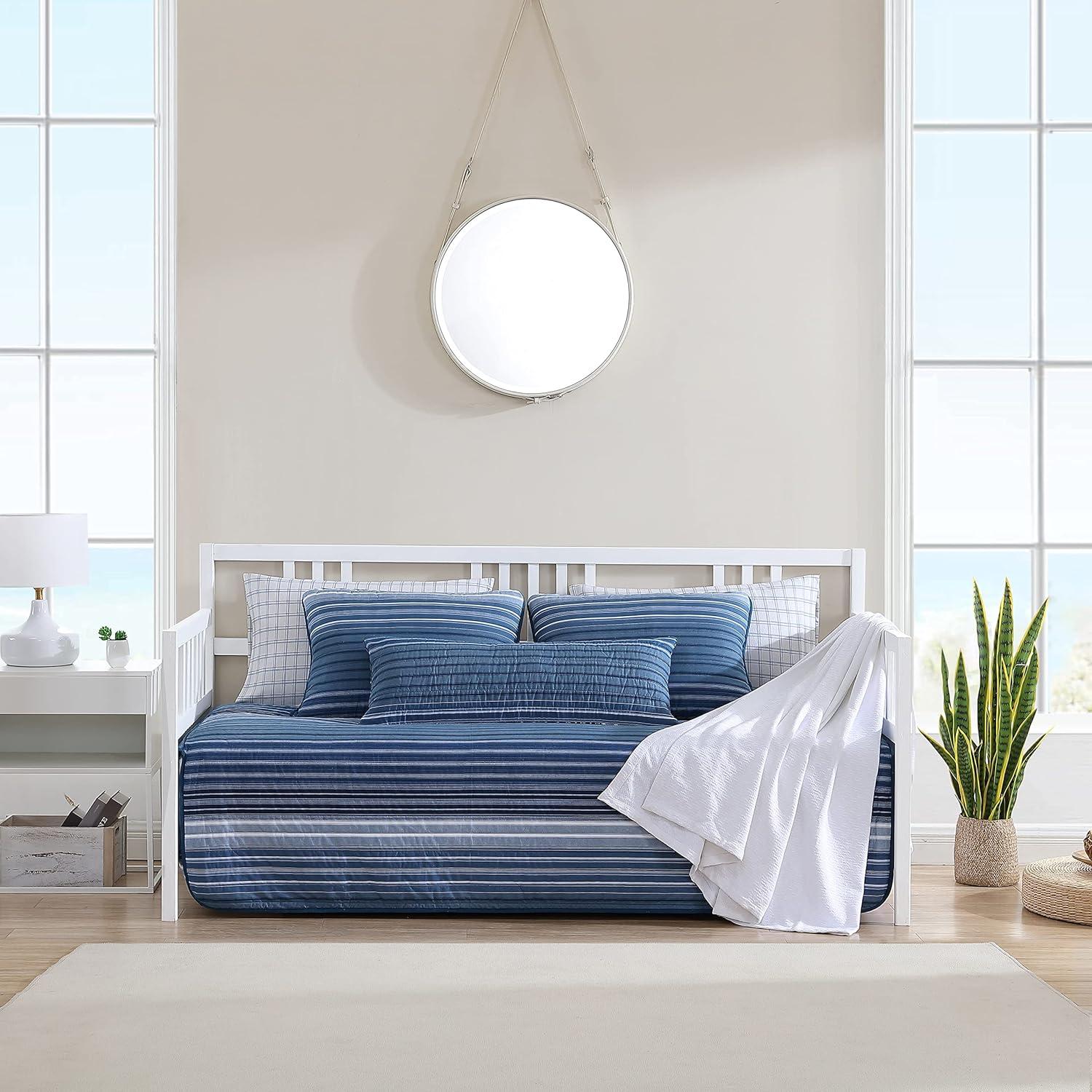 imageNautica  Twin Quilt Set Cotton Reversible Bedding with Matching Sham Dorm Room Essentials Coveside Blue TwinDark BlueMedium Blue
