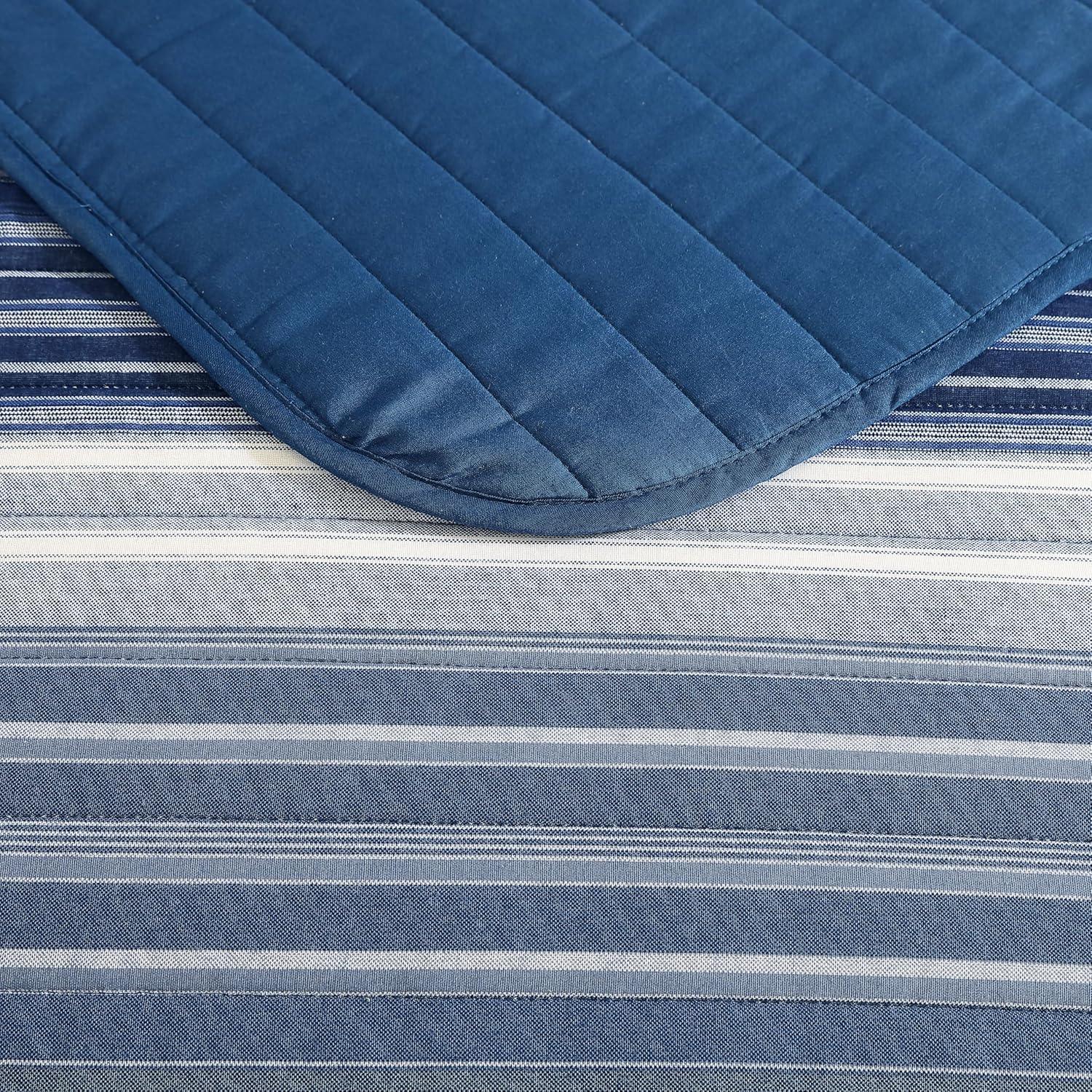 imageNautica  Twin Quilt Set Cotton Reversible Bedding with Matching Sham Dorm Room Essentials Coveside Blue TwinDark BlueMedium Blue