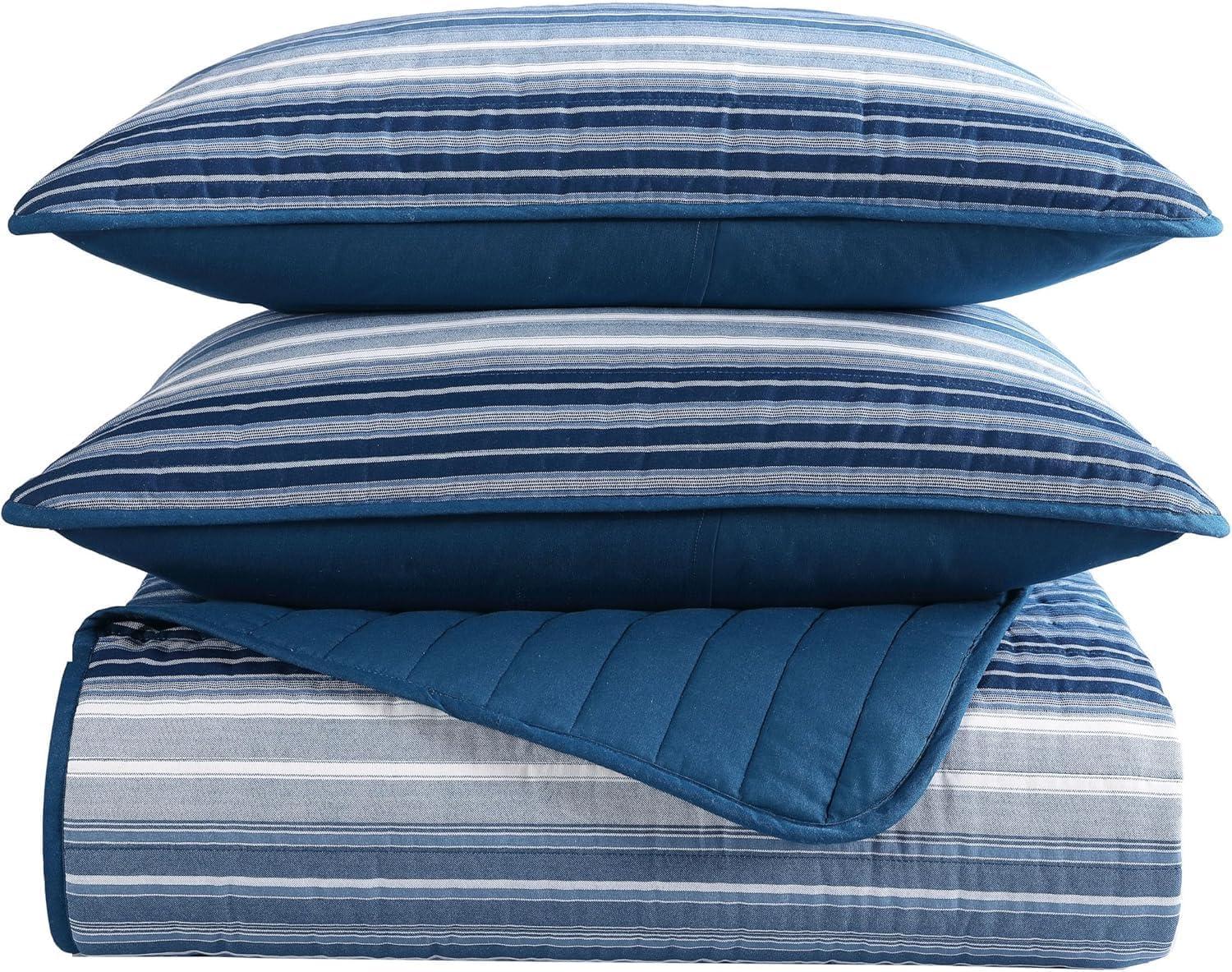 imageNautica  Twin Quilt Set Cotton Reversible Bedding with Matching Sham Dorm Room Essentials Coveside Blue TwinDark BlueMedium Blue