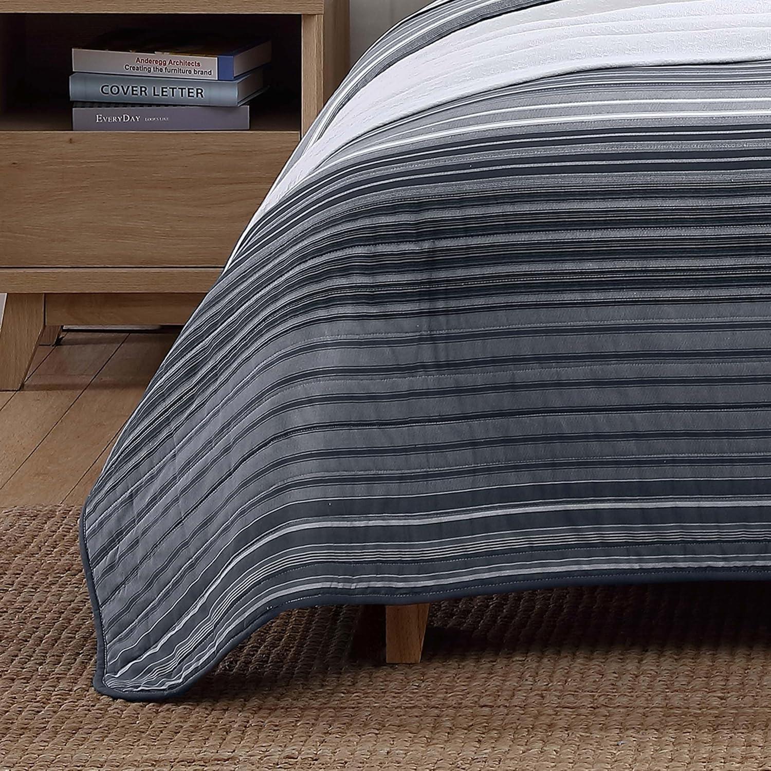 imageNautica  Twin Quilt Set Cotton Reversible Bedding with Matching Sham Dorm Room Essentials Coveside Blue TwinMedium GreyDark GreyWhite