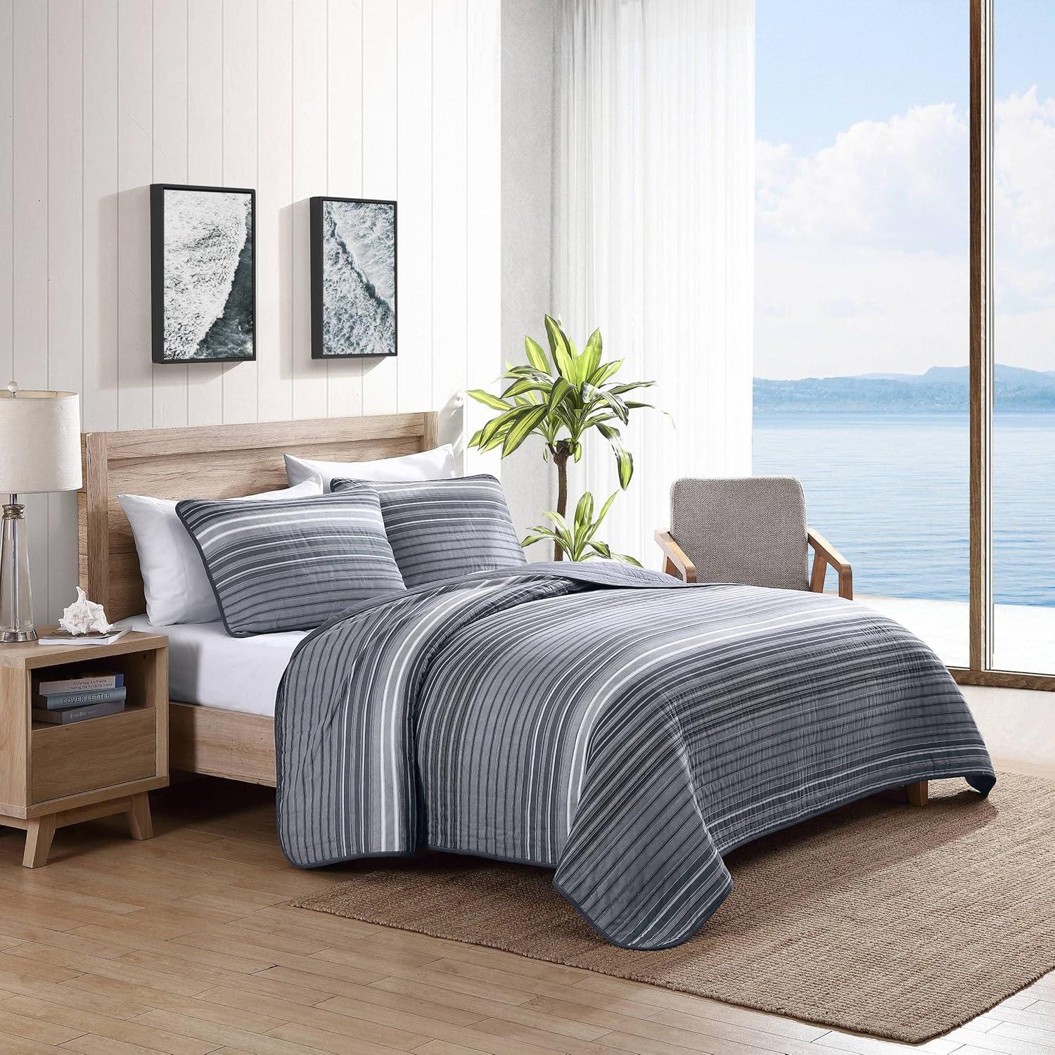 imageNautica  Twin Quilt Set Cotton Reversible Bedding with Matching Sham Dorm Room Essentials Coveside Blue TwinMedium GreyDark GreyWhite