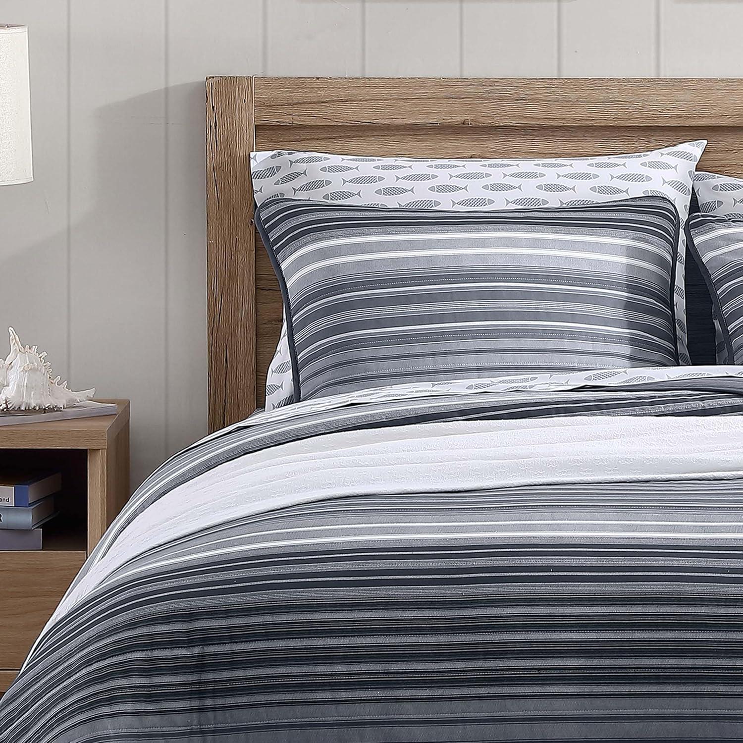 imageNautica  Twin Quilt Set Cotton Reversible Bedding with Matching Sham Dorm Room Essentials Coveside Blue TwinMedium GreyDark GreyWhite