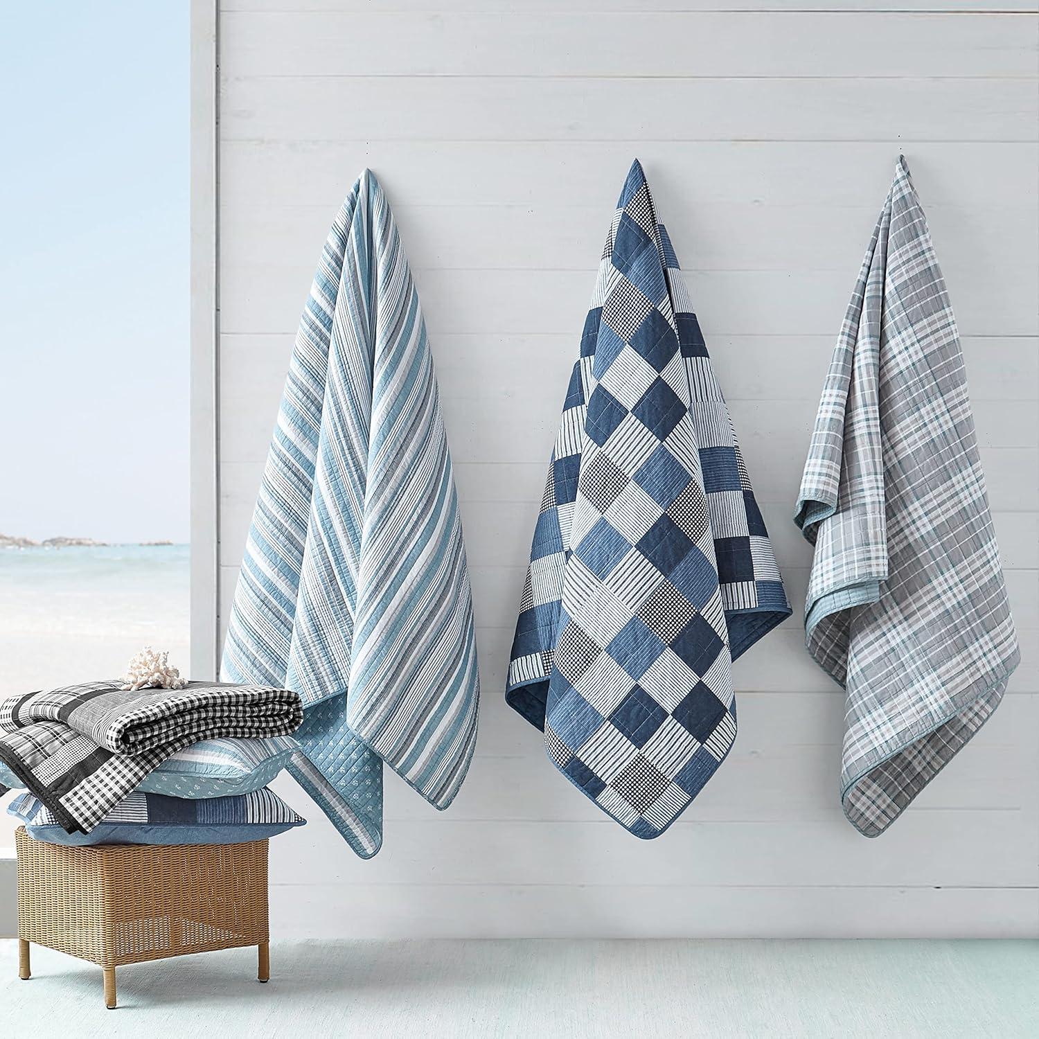imageNautica  Twin Quilt Set Cotton Reversible Bedding with Matching Sham Home Decor for All Seasons Dorm Room Essentials Saltmarsh Blue TwinSaltmarsh BlueGrey