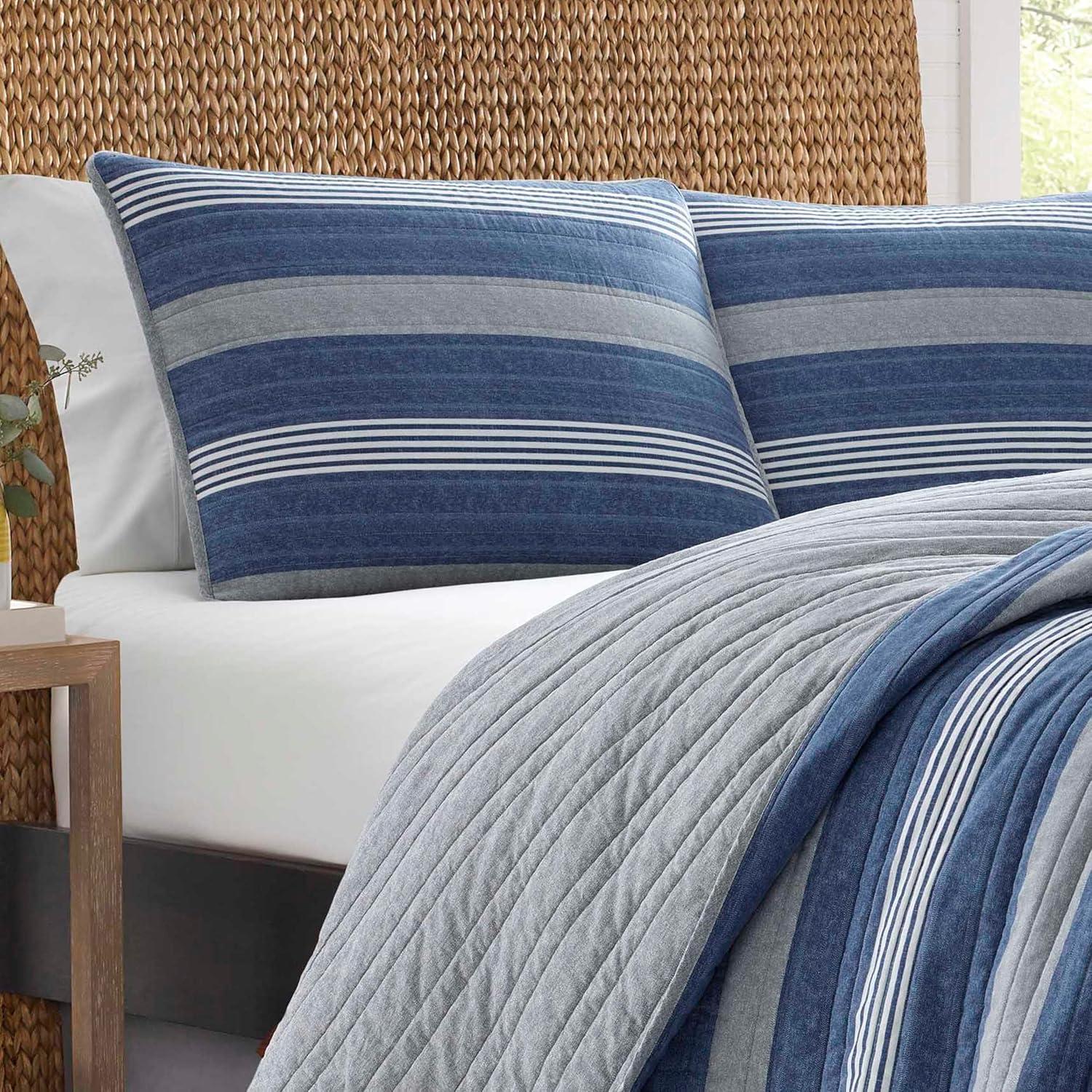 imageNautica  Twin Quilt Set Cotton Reversible Bedding with Matching Sham Home Decor for All Seasons Dorm Room Essentials Saltmarsh Blue TwinSaltmarsh BlueGrey