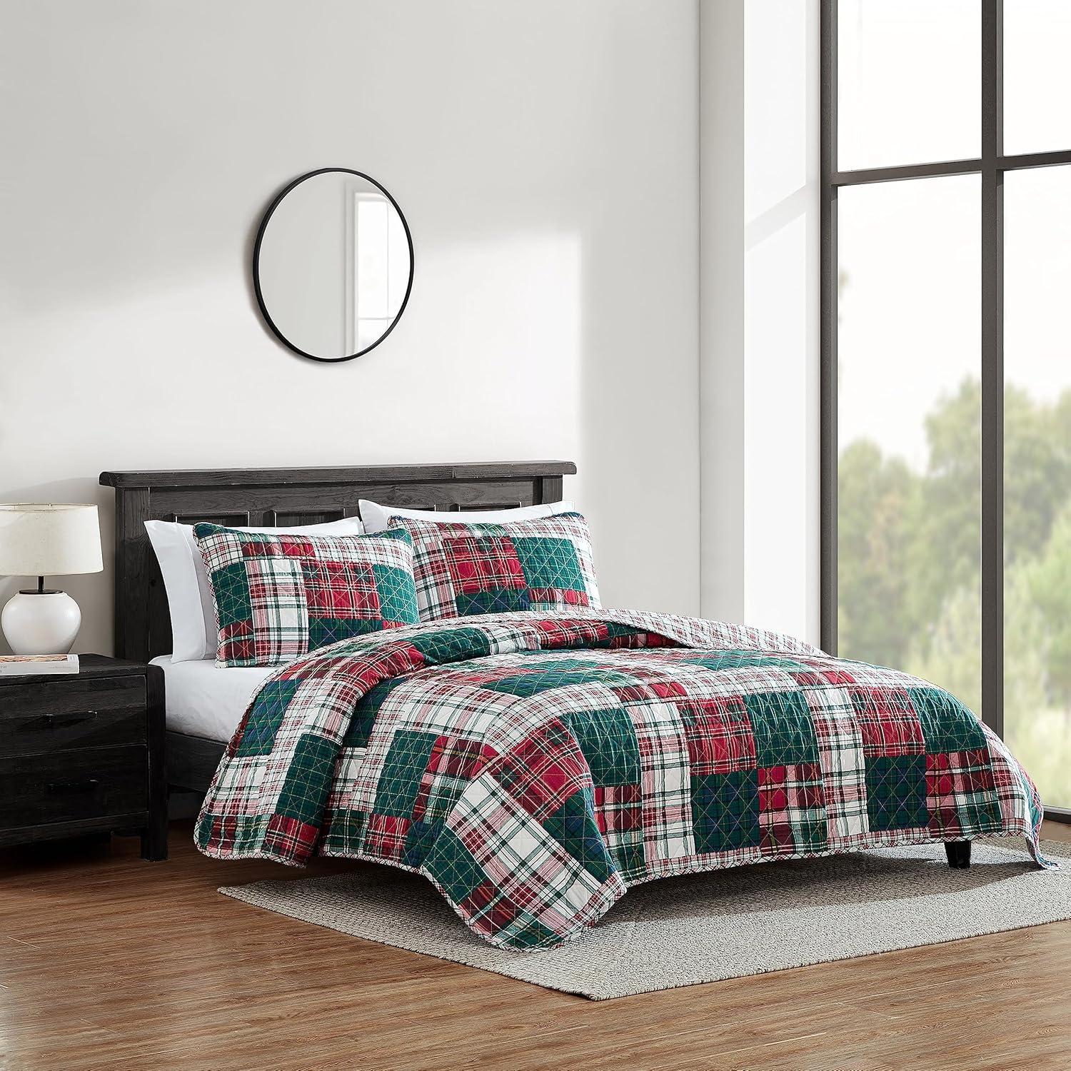 imageNautica  Twin Quilt Set Cotton Reversible Bedding with Matching Shams Casual Bedding Set for All Seasons Emmet Patchwork Red TwinEmmet Patchwork Red