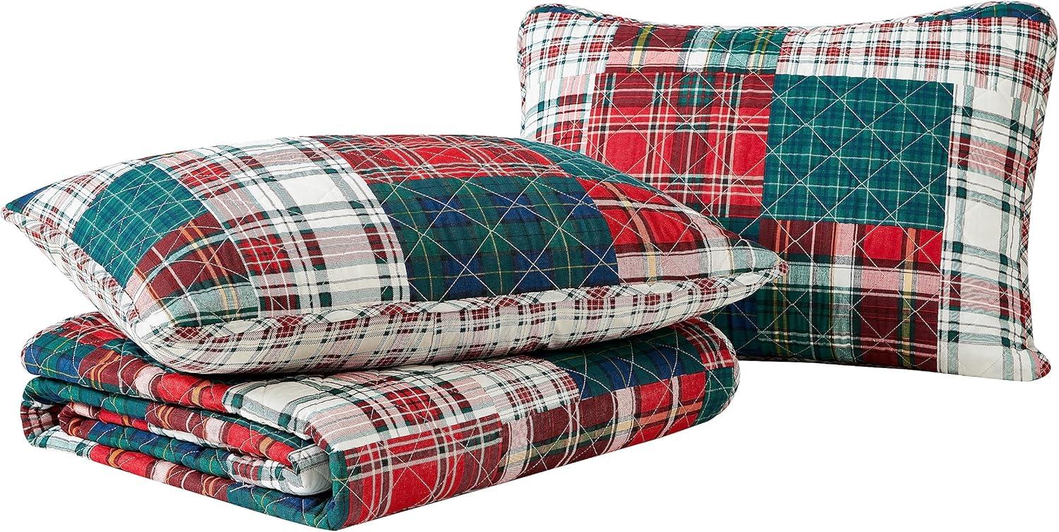 imageNautica  Twin Quilt Set Cotton Reversible Bedding with Matching Shams Casual Bedding Set for All Seasons Emmet Patchwork Red TwinEmmet Patchwork Red