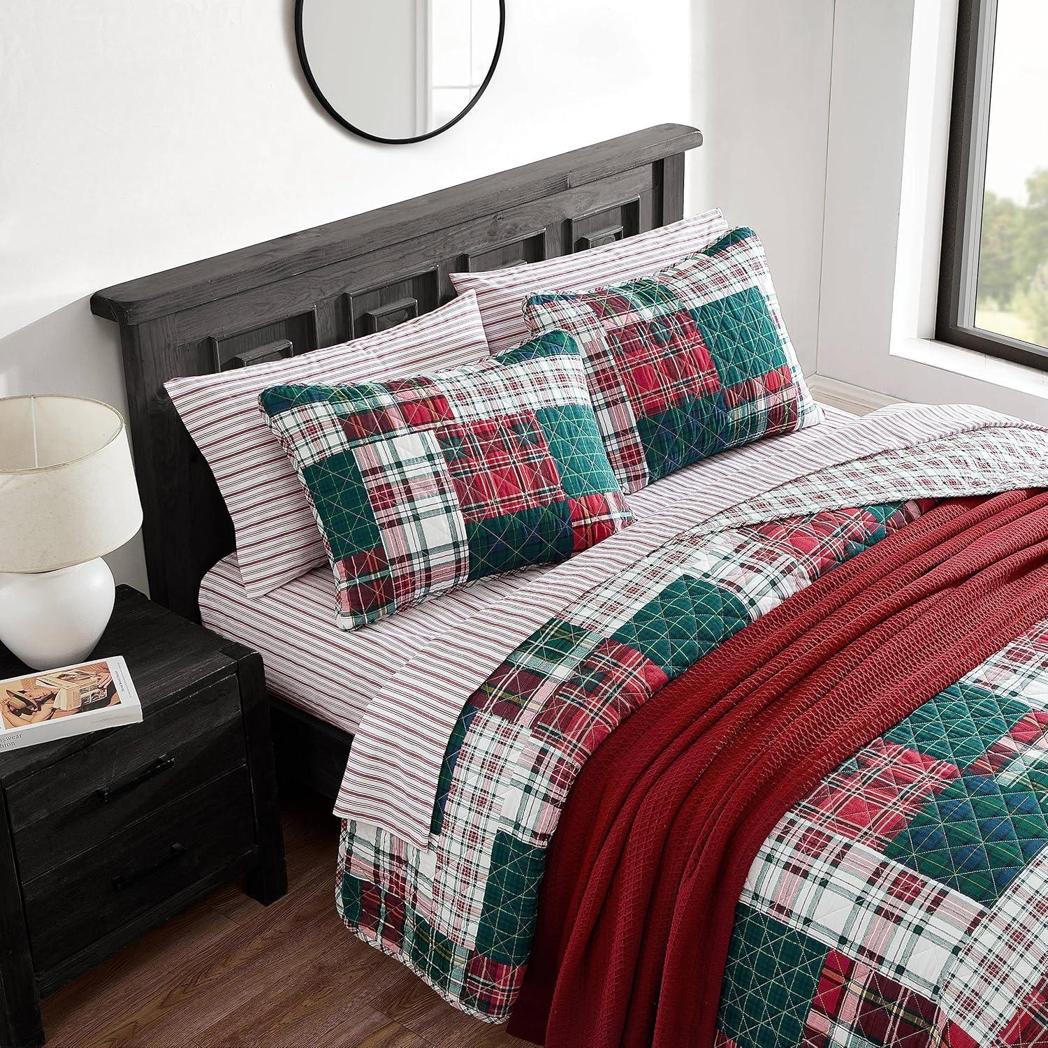 imageNautica  Twin Quilt Set Cotton Reversible Bedding with Matching Shams Casual Bedding Set for All Seasons Emmet Patchwork Red TwinEmmet Patchwork Red