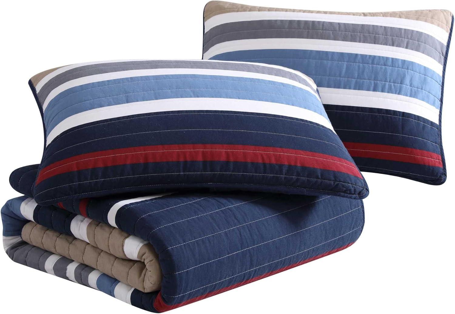 imageNautica  Twin Quilt Set Reversible Cotton Bedding with Matching Sham Bold ampamp Colorful Bedding Set for All Seasons Bradford Navy Blue Twin