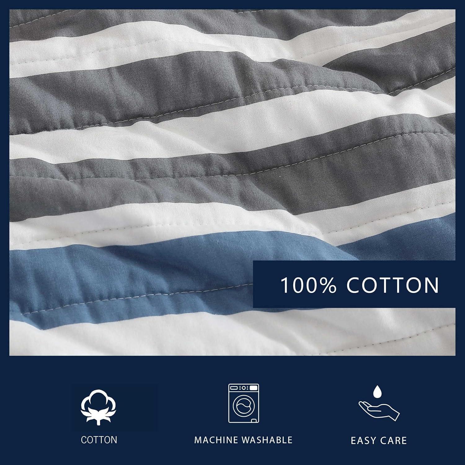 imageNautica  Twin Quilt Set Reversible Cotton Bedding with Matching Sham Bold ampamp Colorful Bedding Set for All Seasons Bradford Navy Blue Twin