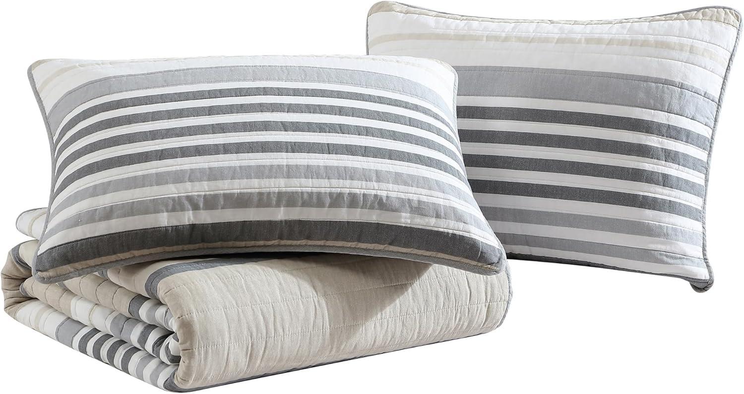 imageNautica  Twin Quilt Set Reversible Cotton Bedding with Matching Sham Modern Home Decor for All Seasons Dover Beige TwinDover Beige