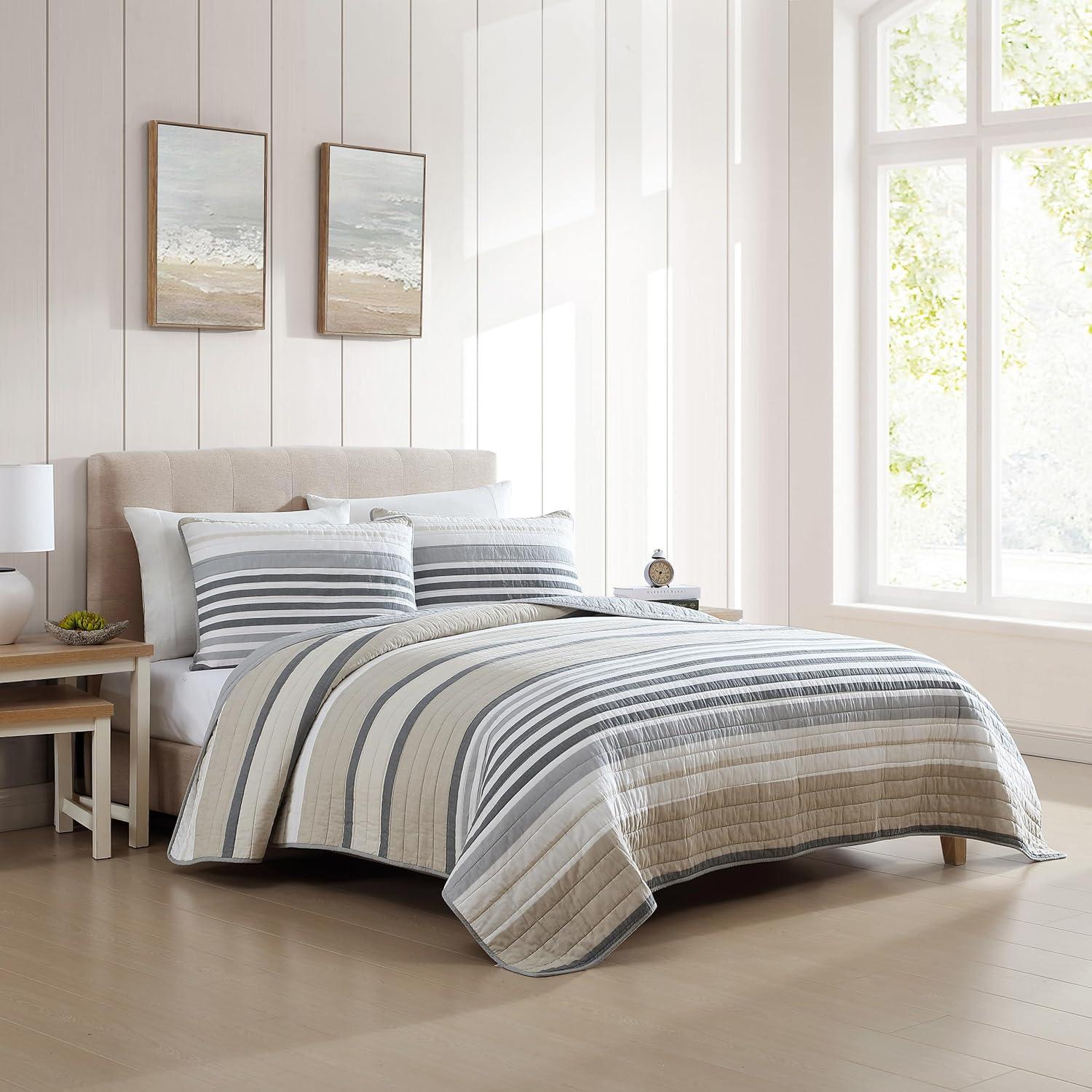 imageNautica  Twin Quilt Set Reversible Cotton Bedding with Matching Sham Modern Home Decor for All Seasons Dover Beige TwinDover Beige