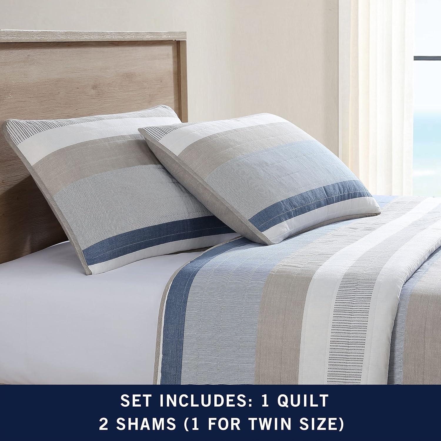 imageNautica  Twin Quilt Set Soft ampamp Breathable Cotton Bedding with Medium Weight Feel Reversible 2 Piece Bed Set with Matching Pillowcase Galewood BlueTwin