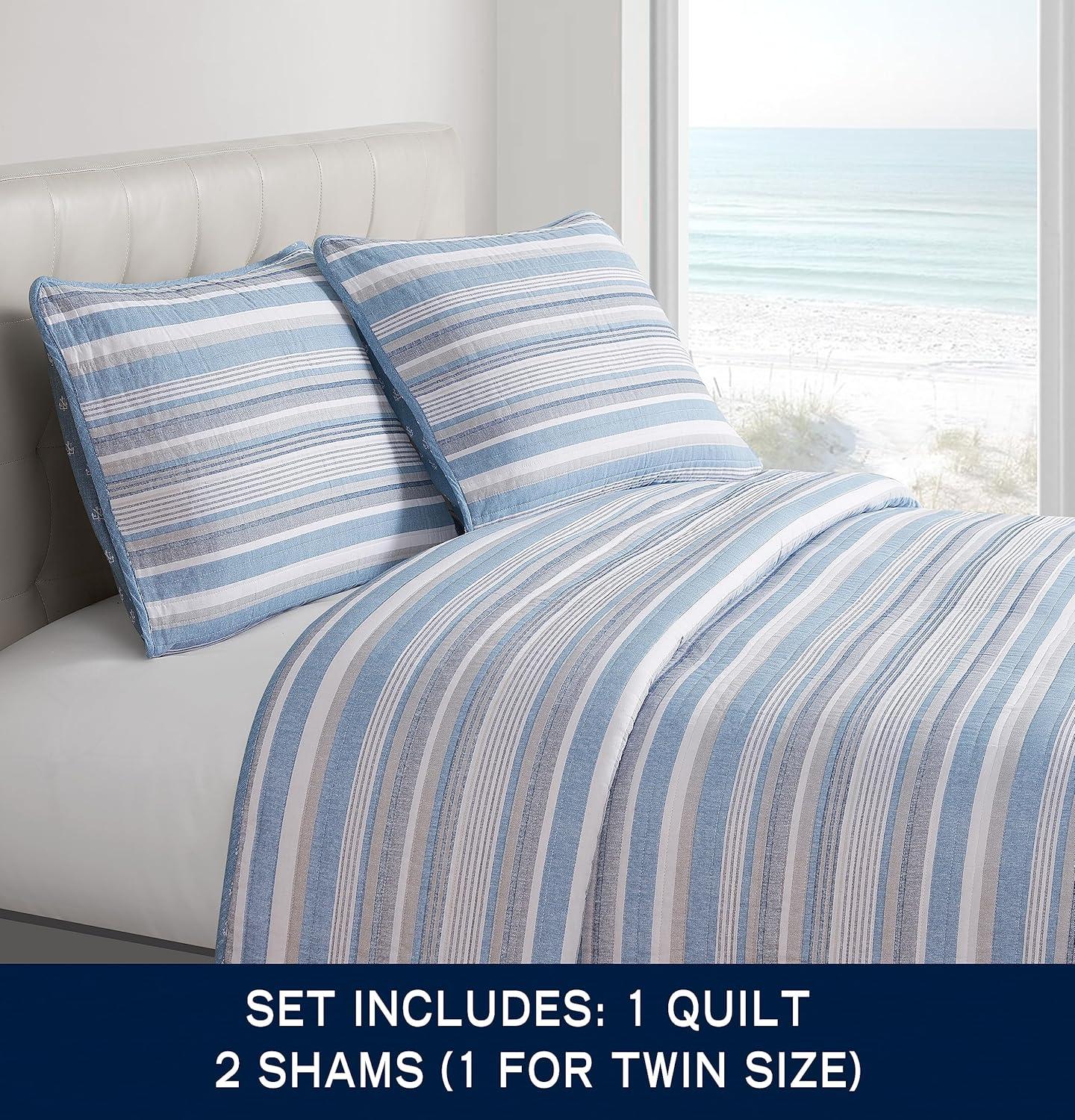 imageNautica  Twin Quilt Set Soft ampamp Breathable Cotton Bedding with Medium Weight Feel Reversible 2 Piece Bed Set with Matching Pillowcase Jettison GreyKing