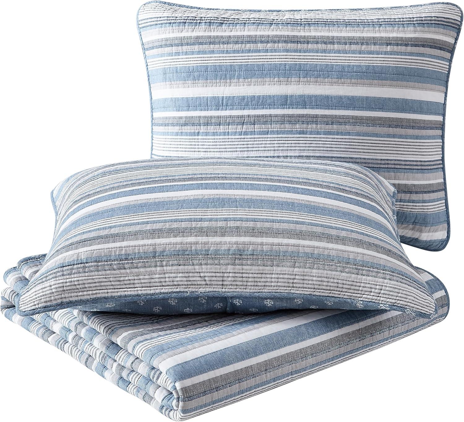 imageNautica  Twin Quilt Set Soft ampamp Breathable Cotton Bedding with Medium Weight Feel Reversible 2 Piece Bed Set with Matching Pillowcase Jettison GreyKing