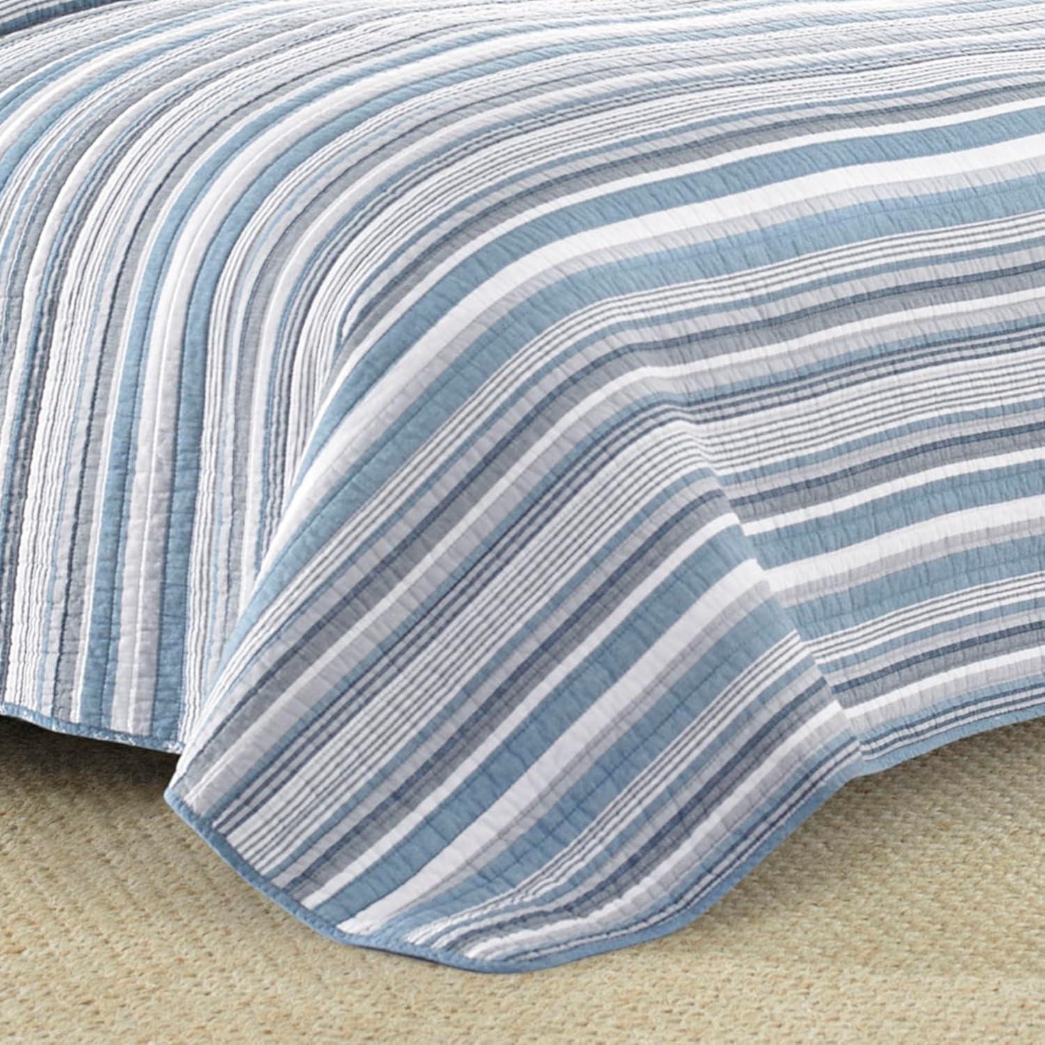 imageNautica  Twin Quilt Set Soft ampamp Breathable Cotton Bedding with Medium Weight Feel Reversible 2 Piece Bed Set with Matching Pillowcase Jettison GreyFullQueen