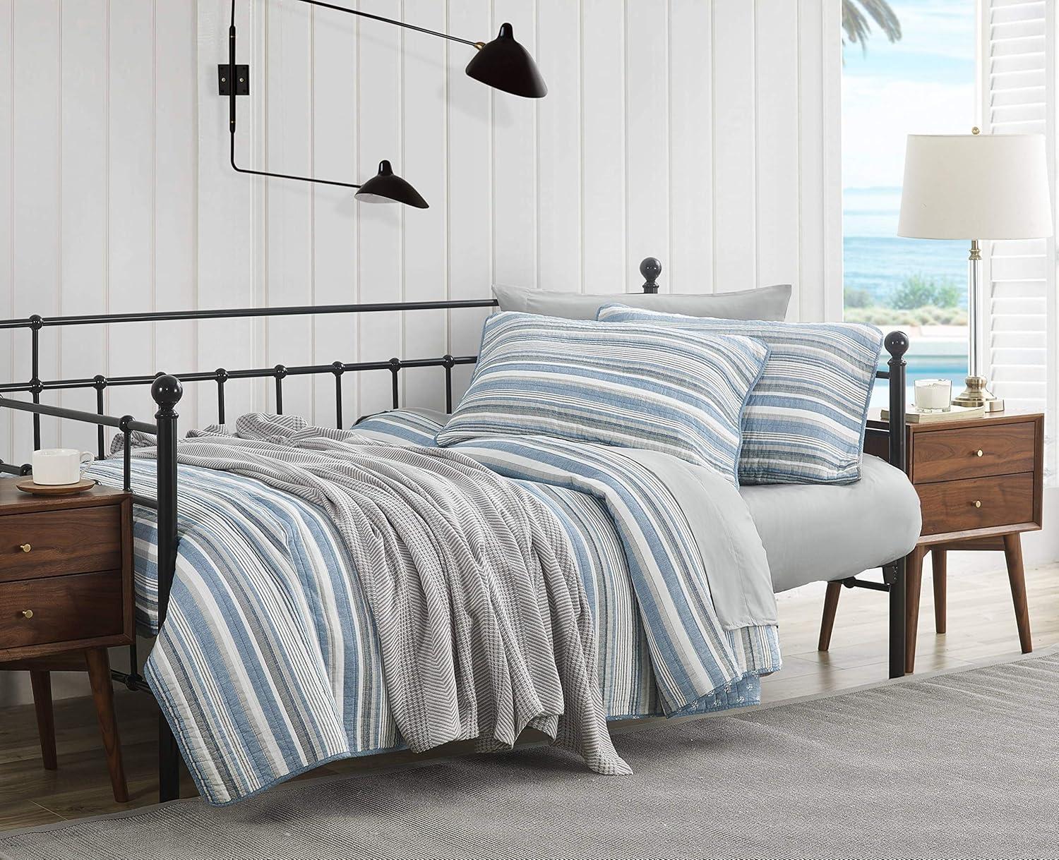 imageNautica  Twin Quilt Set Soft ampamp Breathable Cotton Bedding with Medium Weight Feel Reversible 2 Piece Bed Set with Matching Pillowcase Jettison GreyFullQueen