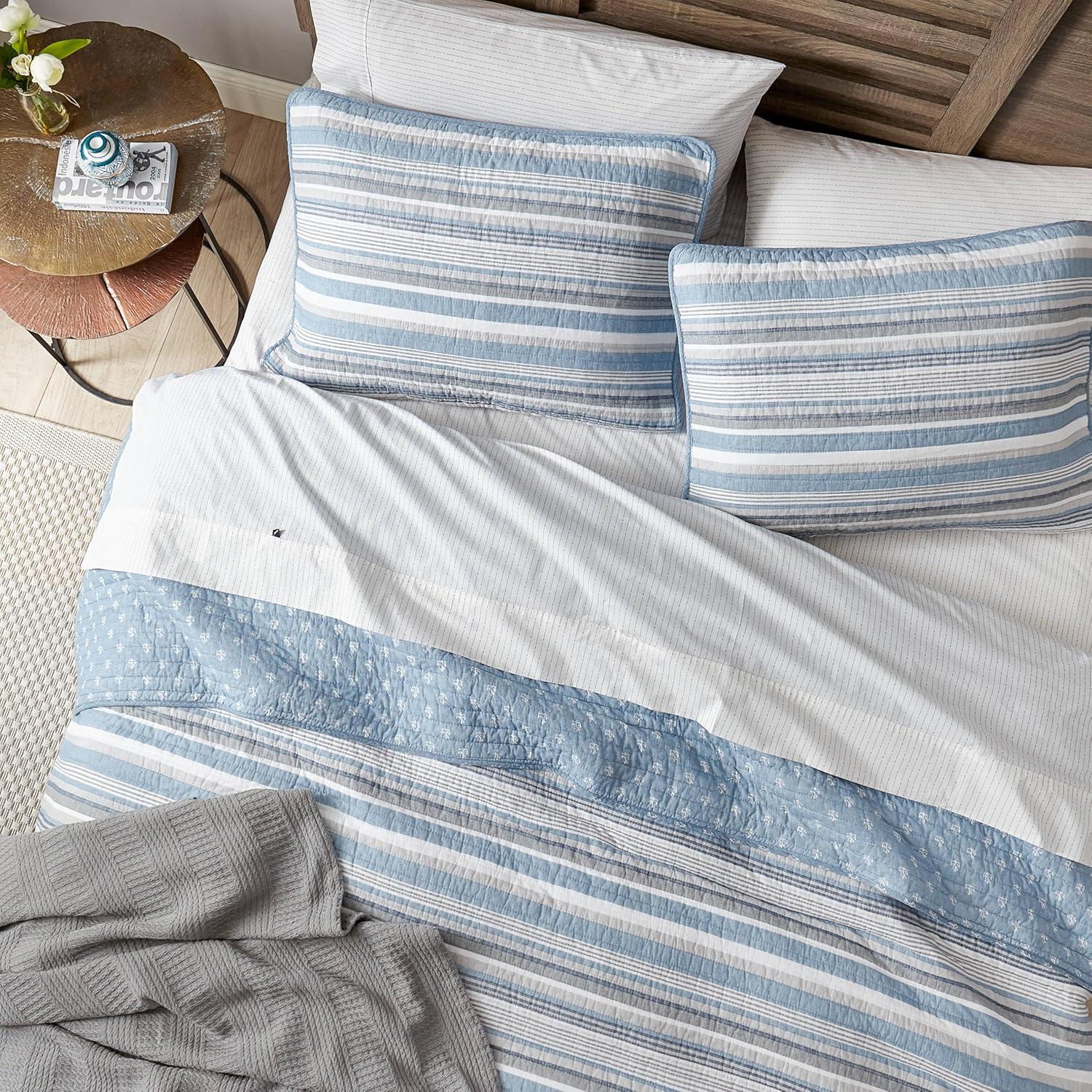 imageNautica  Twin Quilt Set Soft ampamp Breathable Cotton Bedding with Medium Weight Feel Reversible 2 Piece Bed Set with Matching Pillowcase Jettison GreyFullQueen