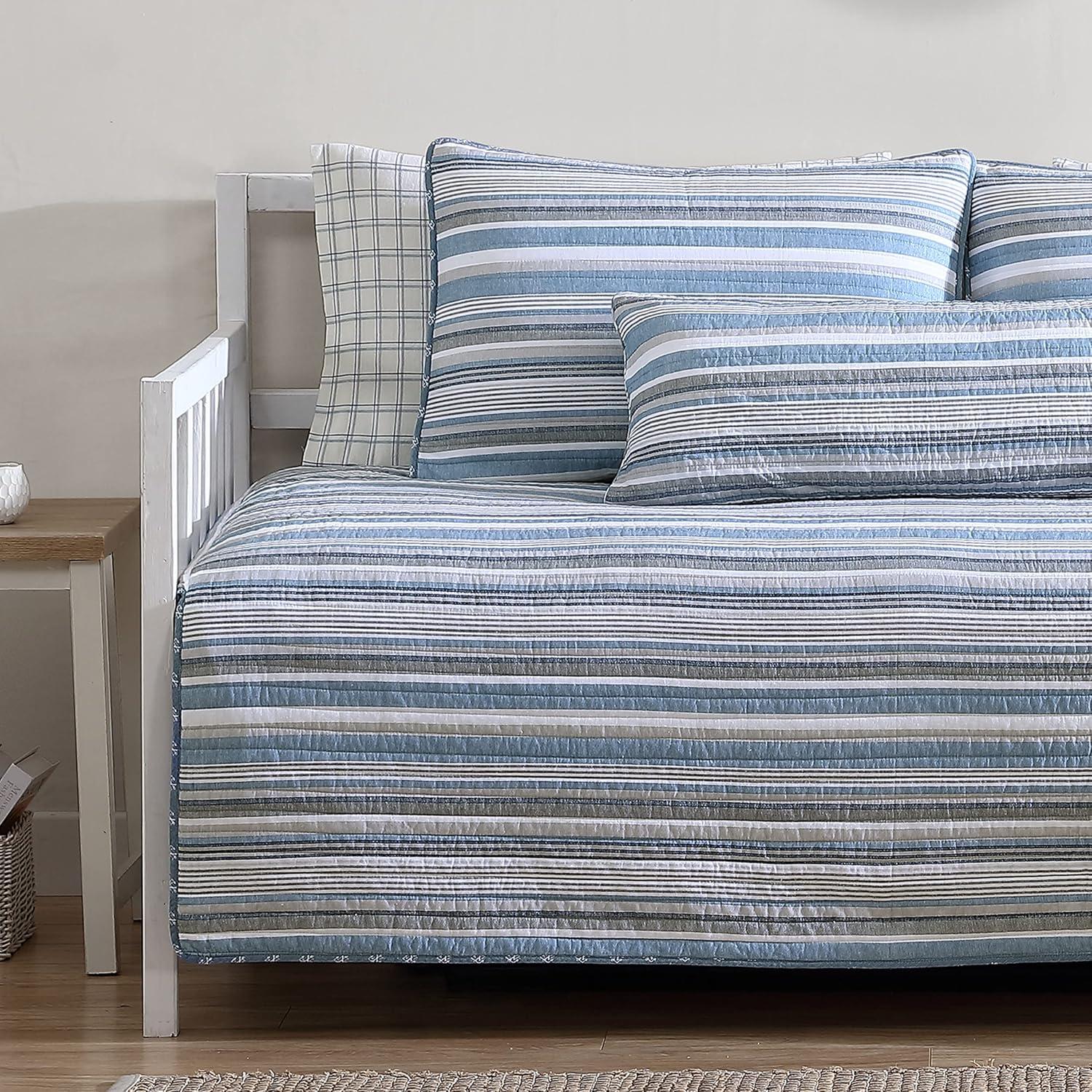 imageNautica  Twin Quilt Set Soft ampamp Breathable Cotton Bedding with Medium Weight Feel Reversible 2 Piece Bed Set with Matching Pillowcase Jettison GreyDaybed