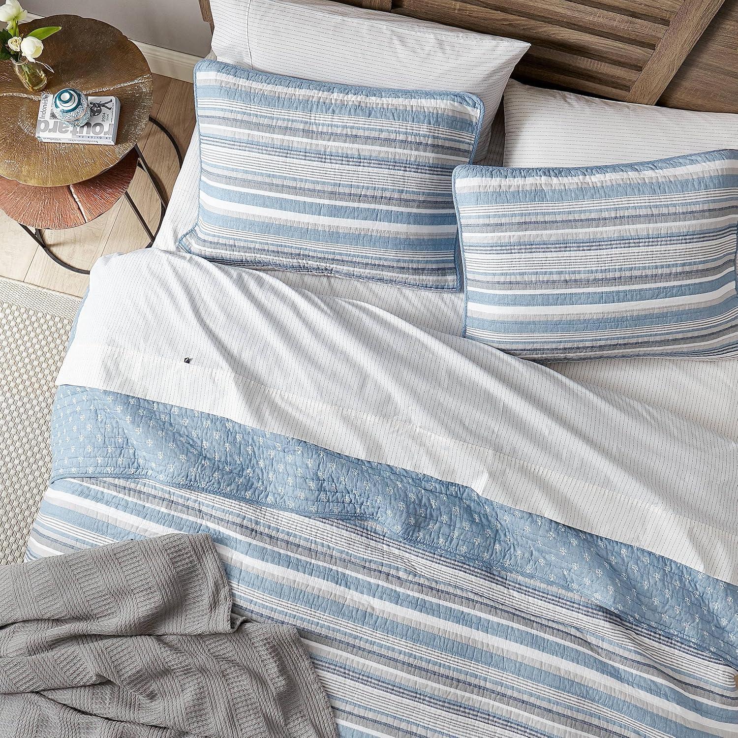 imageNautica  Twin Quilt Set Soft ampamp Breathable Cotton Bedding with Medium Weight Feel Reversible 2 Piece Bed Set with Matching Pillowcase Jettison GreyTwin
