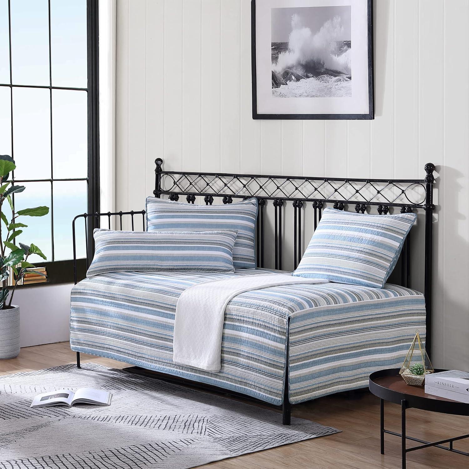 imageNautica  Twin Quilt Set Soft ampamp Breathable Cotton Bedding with Medium Weight Feel Reversible 2 Piece Bed Set with Matching Pillowcase Jettison GreyDaybed