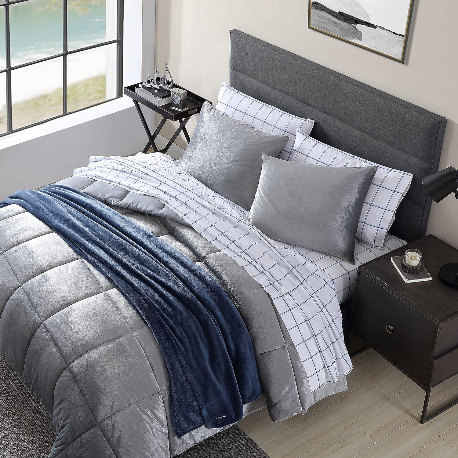 imageNautica  Twin XL Comforter Set Micromink Reversible Bedding with Matching Sham Soft ampamp Cozy Home Decor Bristol Grey Twin XLGrey
