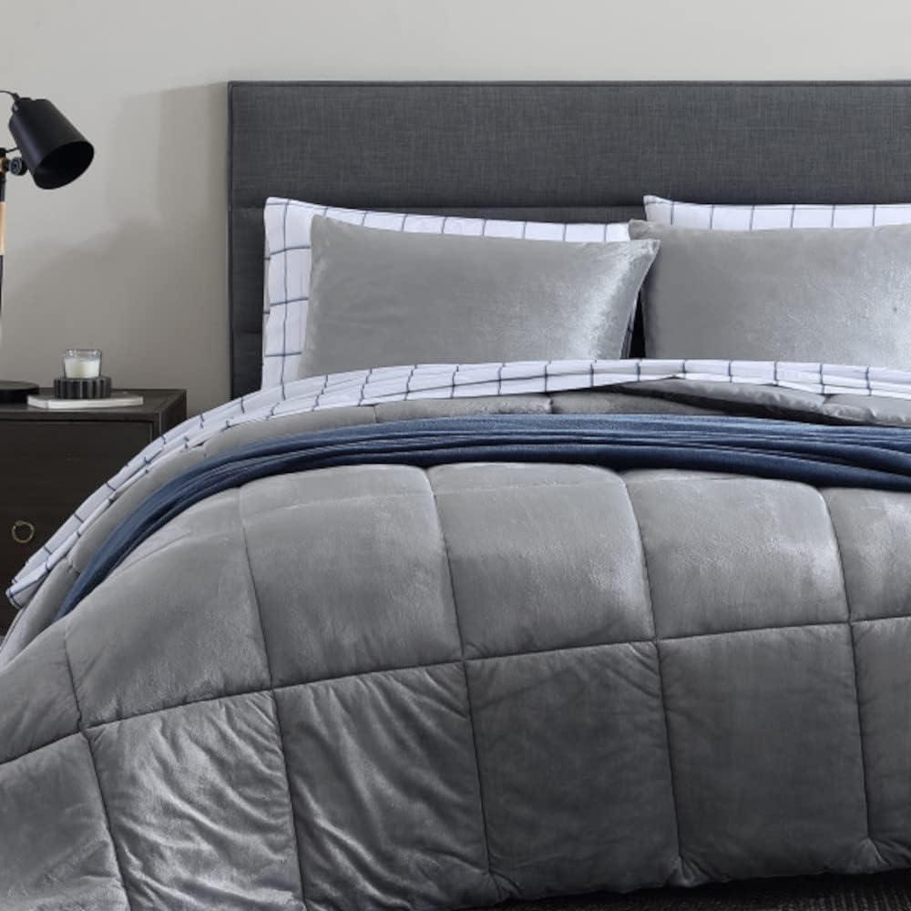 imageNautica  Twin XL Comforter Set Micromink Reversible Bedding with Matching Sham Soft ampamp Cozy Home Decor Bristol Grey Twin XLGrey