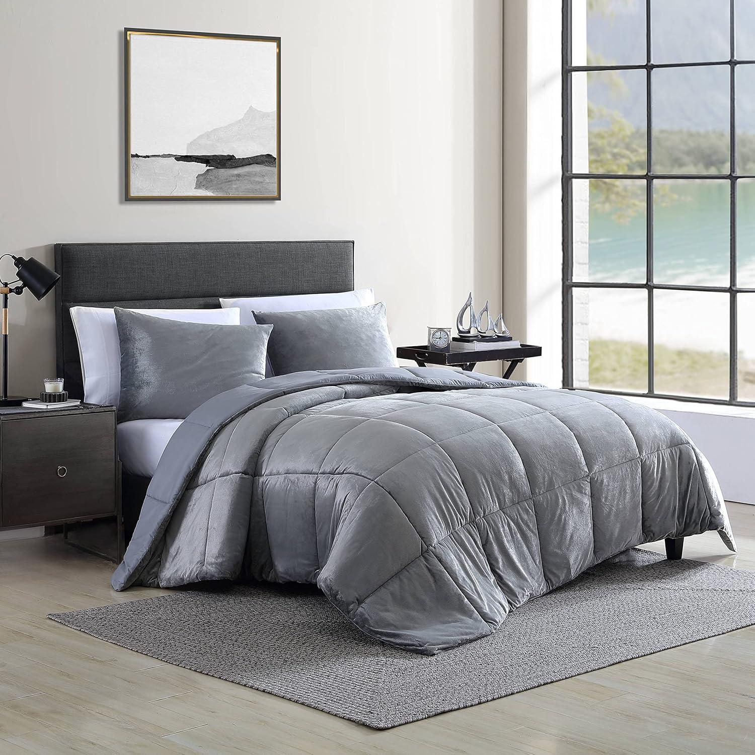 imageNautica  Twin XL Comforter Set Micromink Reversible Bedding with Matching Sham Soft ampamp Cozy Home Decor Bristol Grey Twin XLGrey