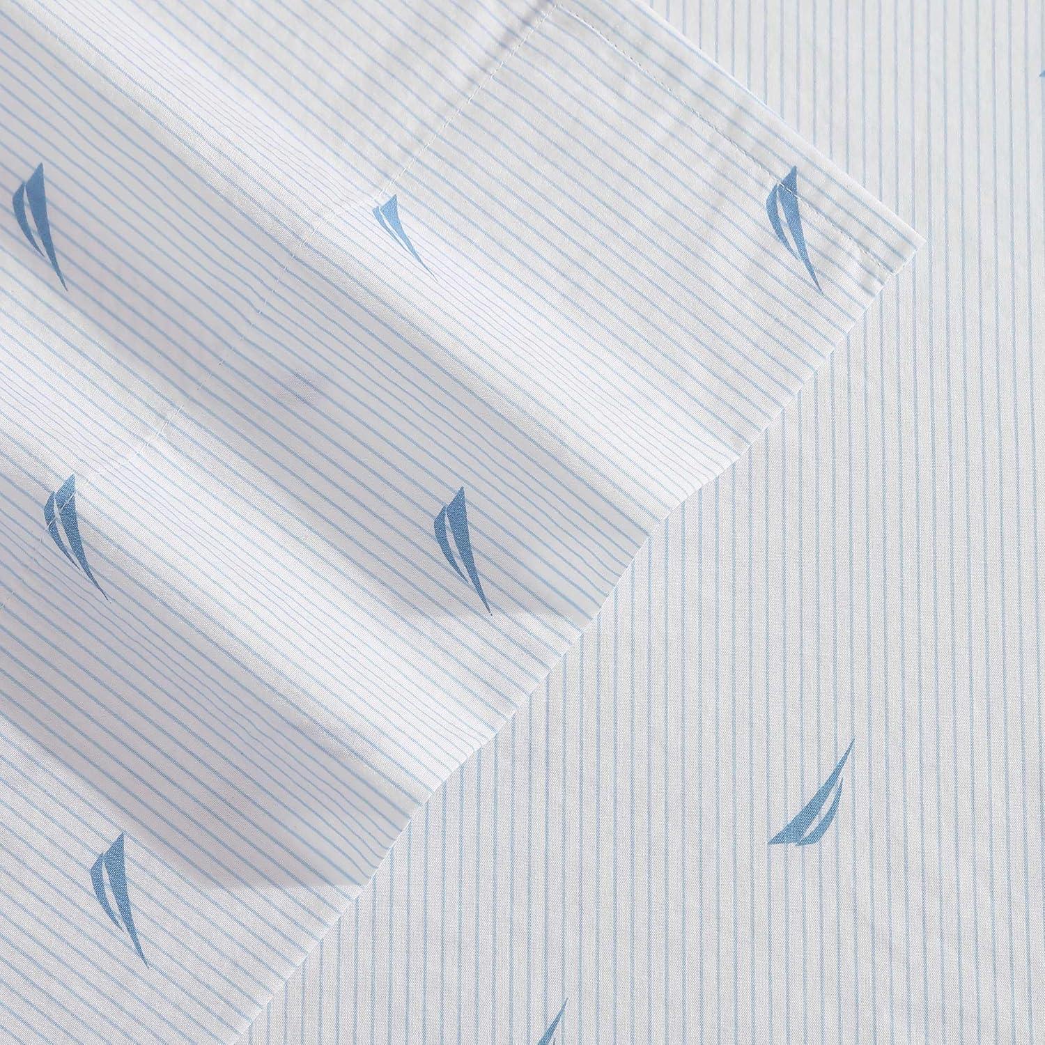 imageNautica  Twin XL Sheets Cotton Percale Bedding Set Crisp ampamp Cool Lightweight ampamp Breathable Boat Stripe Pale Blue Twin XL