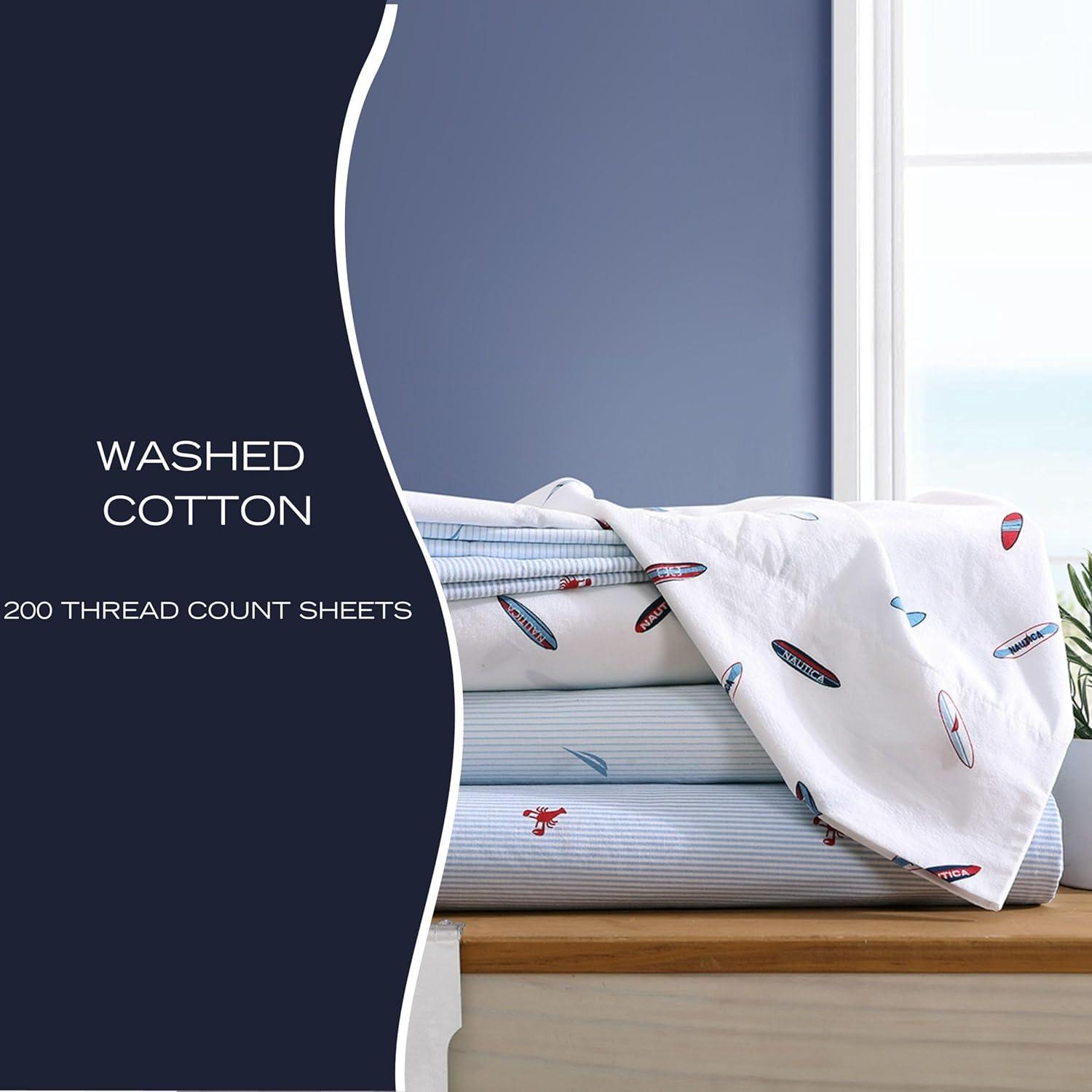 imageNautica  Twin XL Sheets Cotton Percale Bedding Set Crisp ampamp Cool Lightweight ampamp Breathable Boat Stripe Pale Blue Twin XL