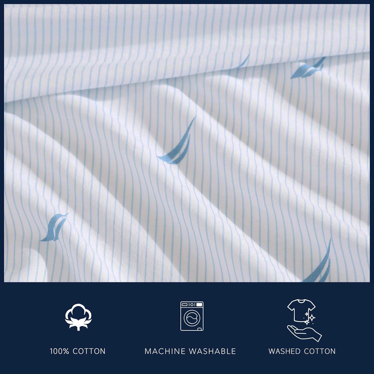 imageNautica  Twin XL Sheets Cotton Percale Bedding Set Crisp ampamp Cool Lightweight ampamp Breathable Boat Stripe Pale Blue Twin XL