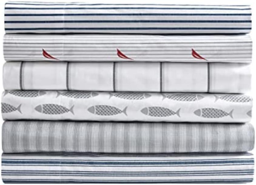 imageNautica  Twin XL Sheets Cotton Percale Preppy Bedding Set Casual Home Decor Dorm Room Essentials Coleridge Stripe Blue Twin XL