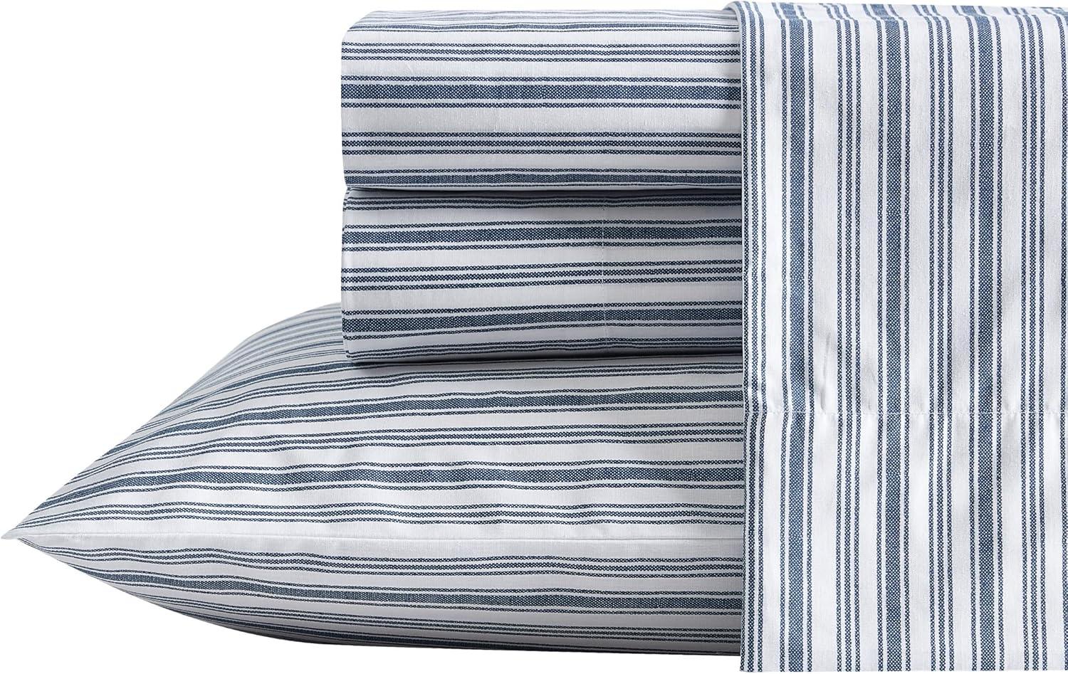 imageNautica  Twin XL Sheets Cotton Percale Preppy Bedding Set Casual Home Decor Dorm Room Essentials Coleridge Stripe Blue Twin XL