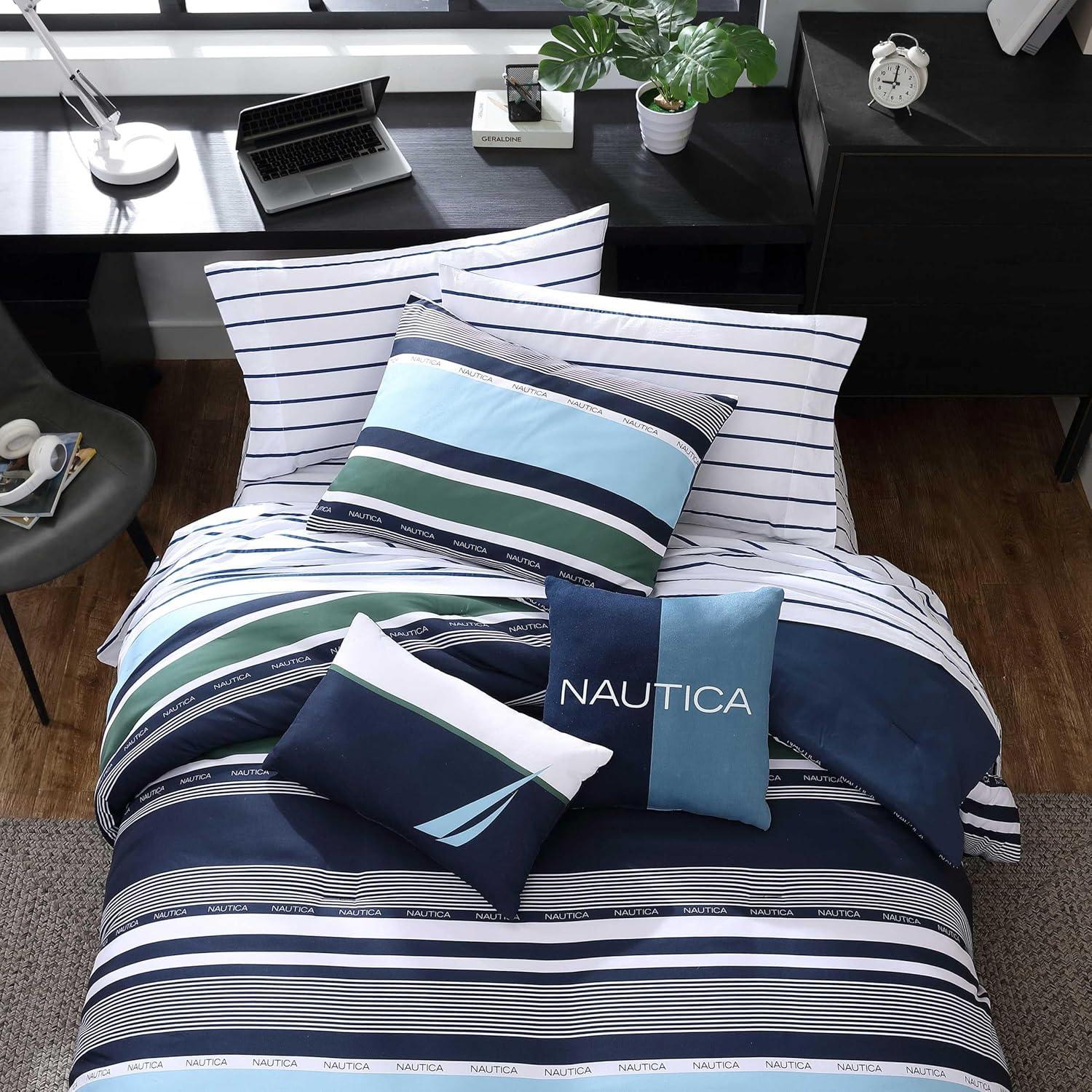 imageNautica  TwinTwin XL Comforter Set Cotton Bedding with Matching Sham Patchwork Print Bed Set Medium Weight for Year Round Use Dorm Essentials Mason BlueElliot Blue