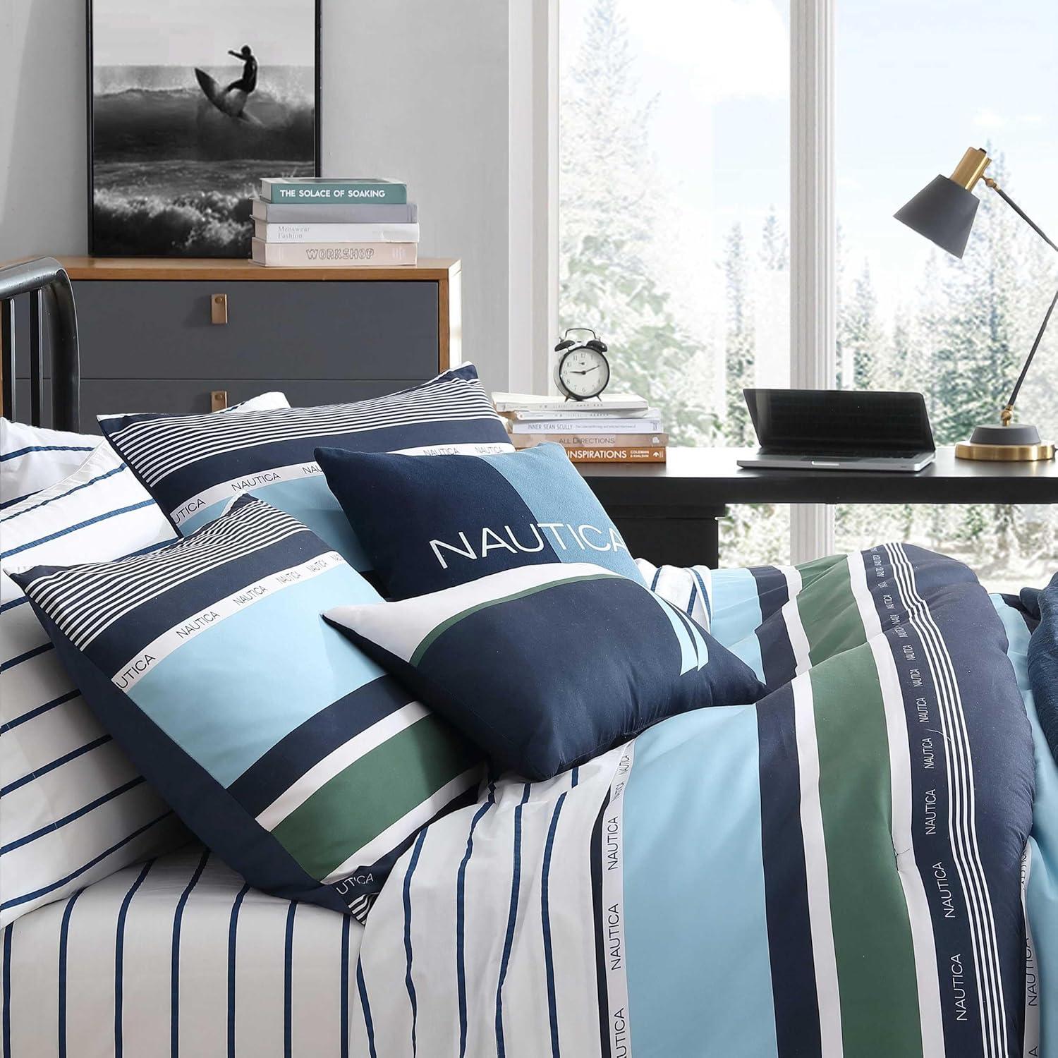 imageNautica  TwinTwin XL Comforter Set Cotton Bedding with Matching Sham Patchwork Print Bed Set Medium Weight for Year Round Use Dorm Essentials Mason BlueElliot Blue