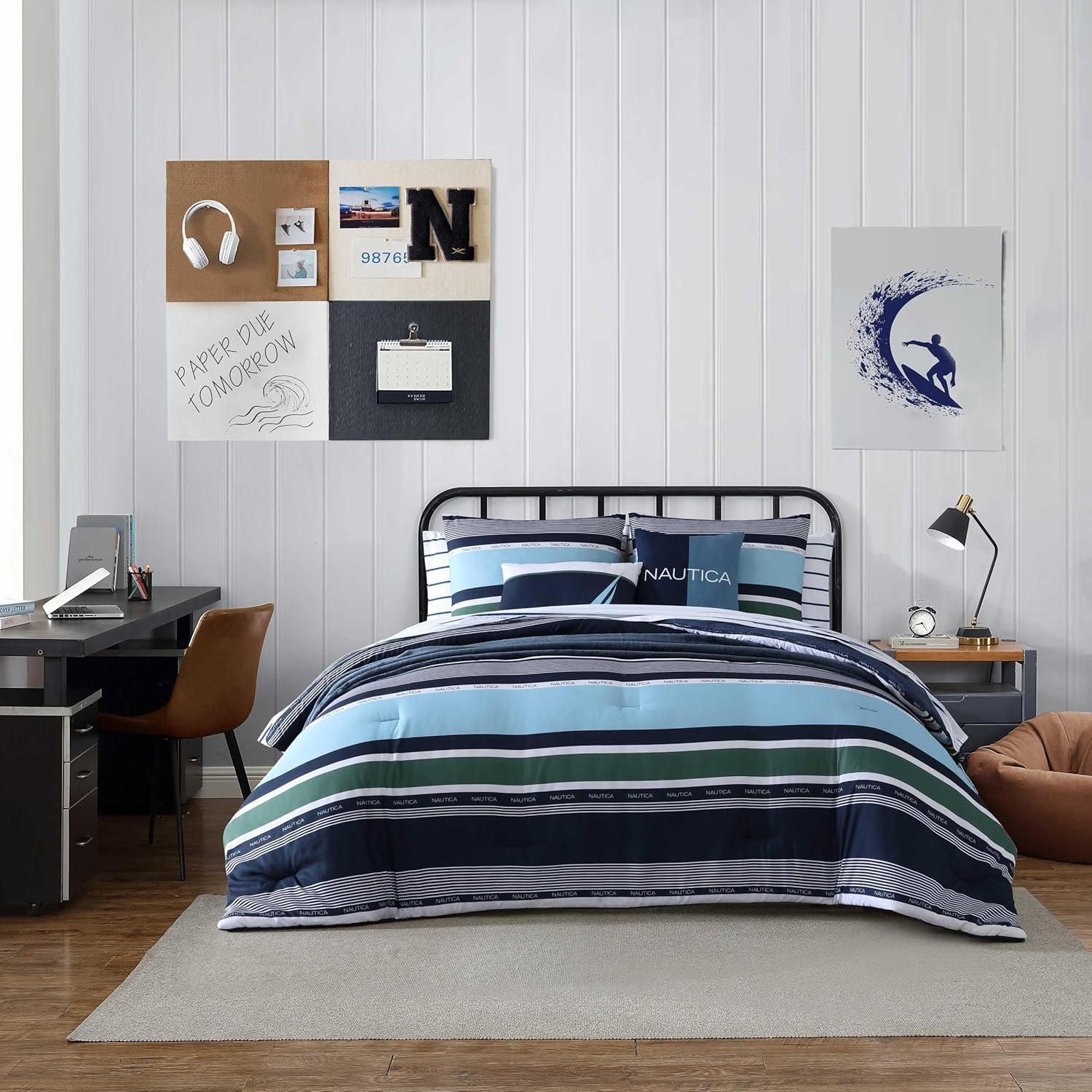 imageNautica  TwinTwin XL Comforter Set Cotton Bedding with Matching Sham Patchwork Print Bed Set Medium Weight for Year Round Use Dorm Essentials Mason BlueElliot Blue