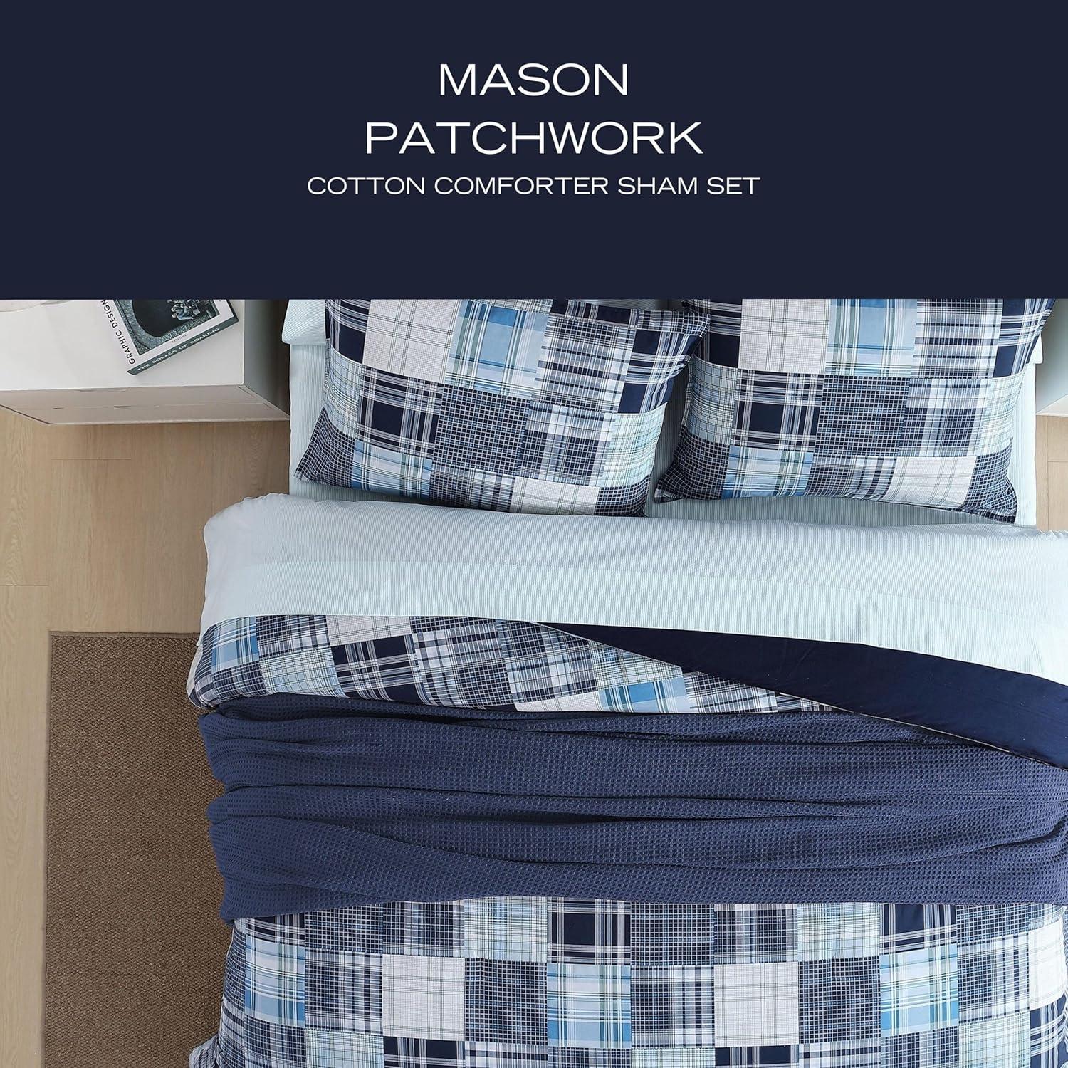imageNautica  TwinTwin XL Comforter Set Cotton Bedding with Matching Sham Patchwork Print Bed Set Medium Weight for Year Round Use Dorm Essentials Mason BlueMason Blue