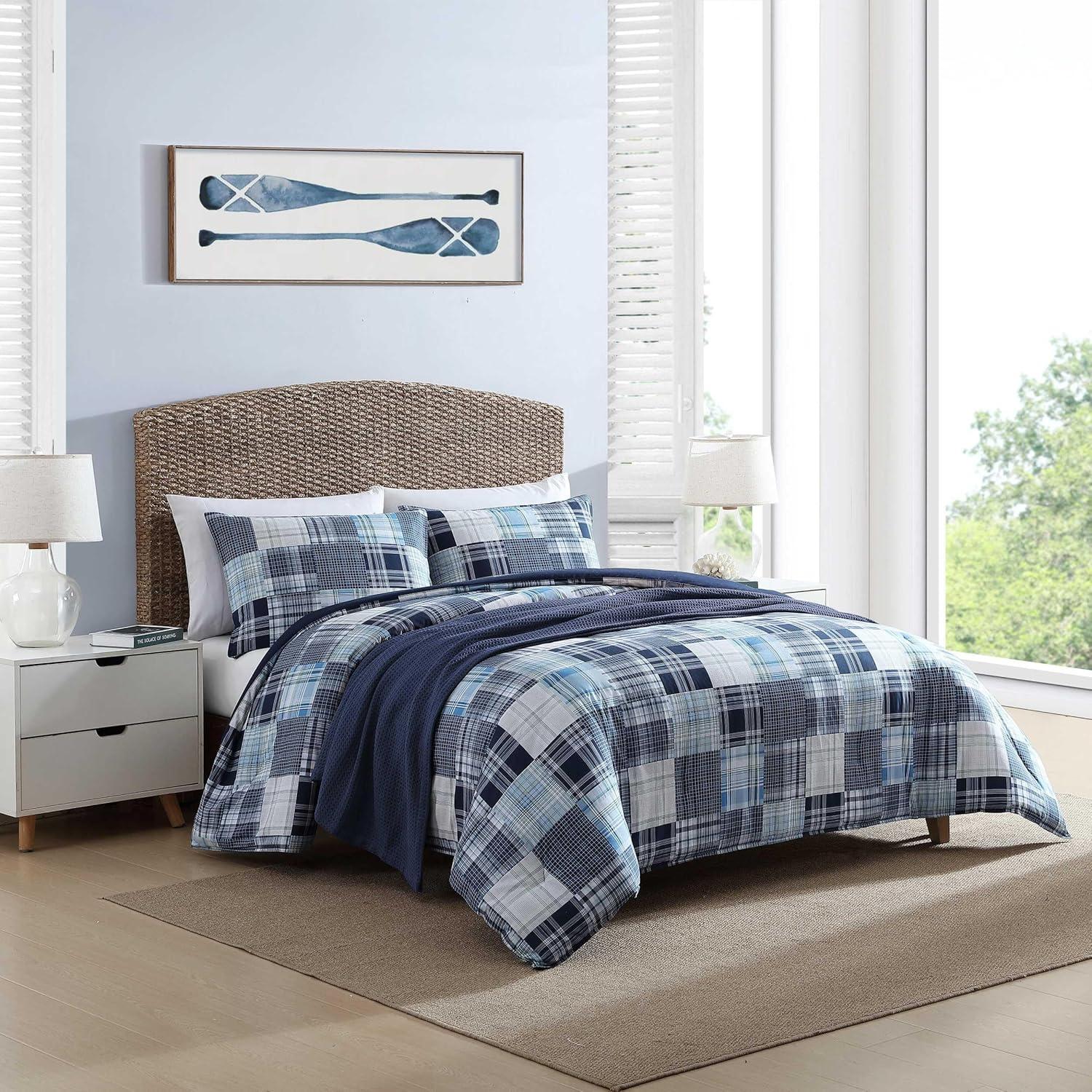 imageNautica  TwinTwin XL Comforter Set Cotton Bedding with Matching Sham Patchwork Print Bed Set Medium Weight for Year Round Use Dorm Essentials Mason BlueMason Blue