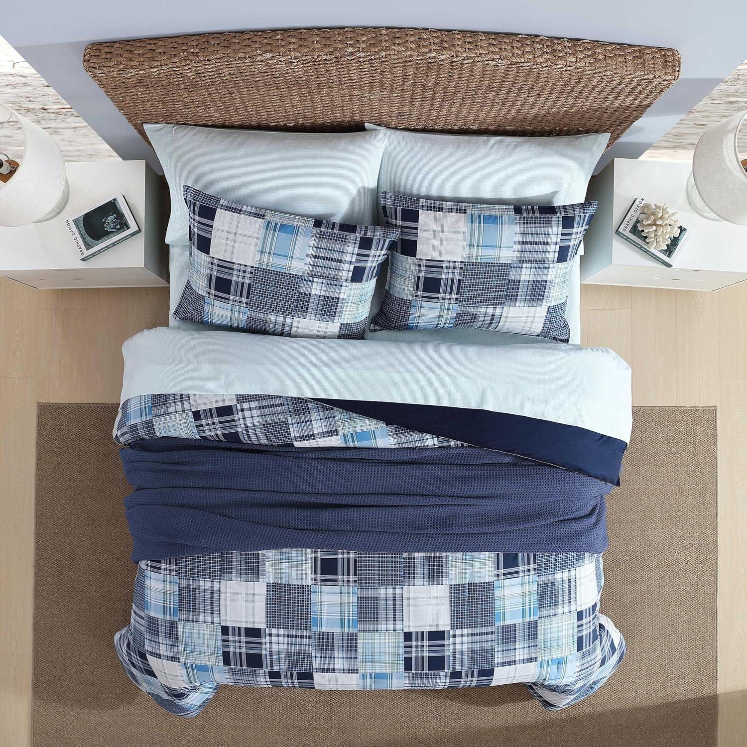 imageNautica  TwinTwin XL Comforter Set Cotton Bedding with Matching Sham Patchwork Print Bed Set Medium Weight for Year Round Use Dorm Essentials Mason BlueMason Blue