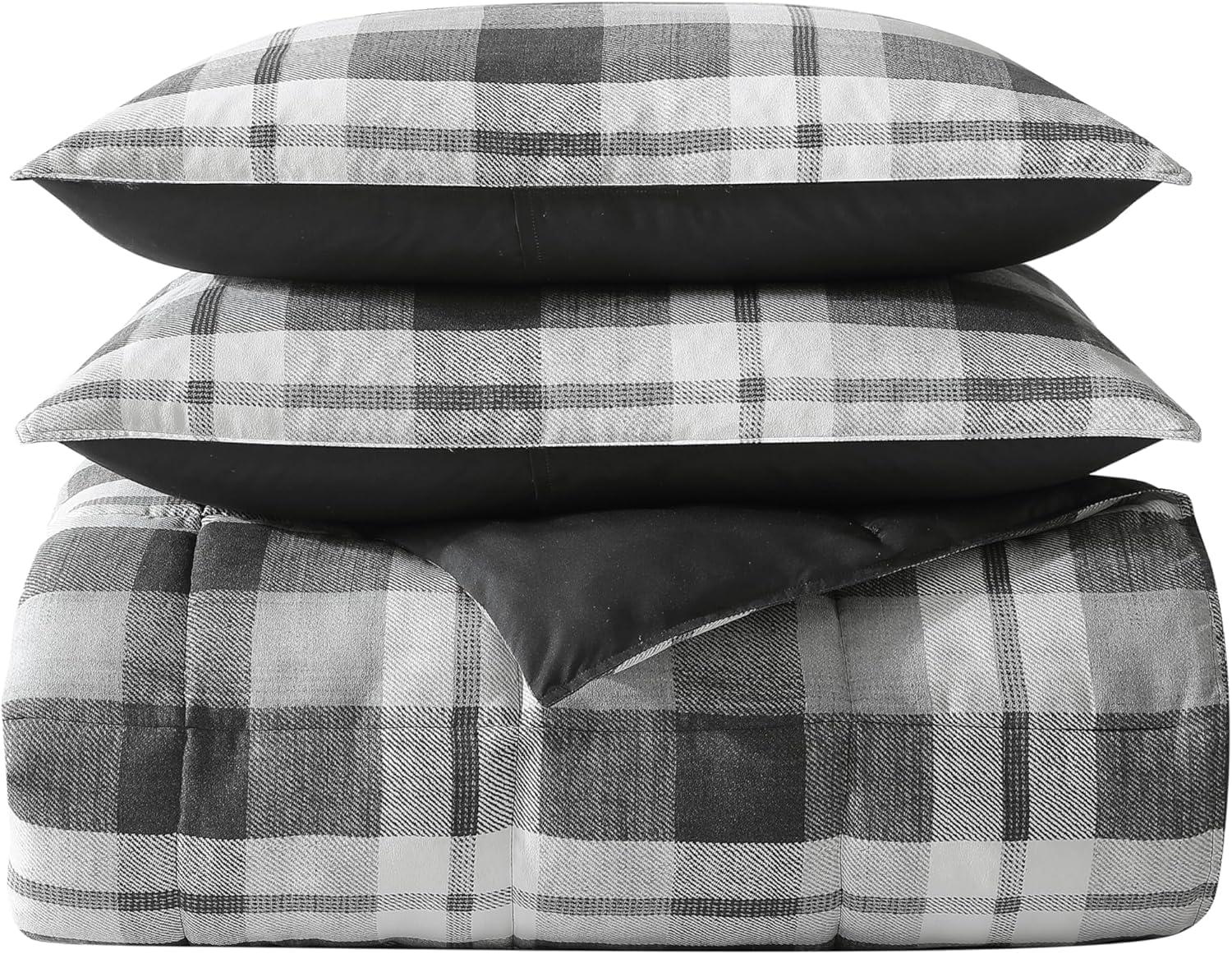 imageNautica  TwinTwin XL Comforter Set Reversible Bedding with Matching Sham Microsuede with Sherpa Reverse Dorm Essentials OekTex Certified Crossview Plaid CharcoalDark Grey