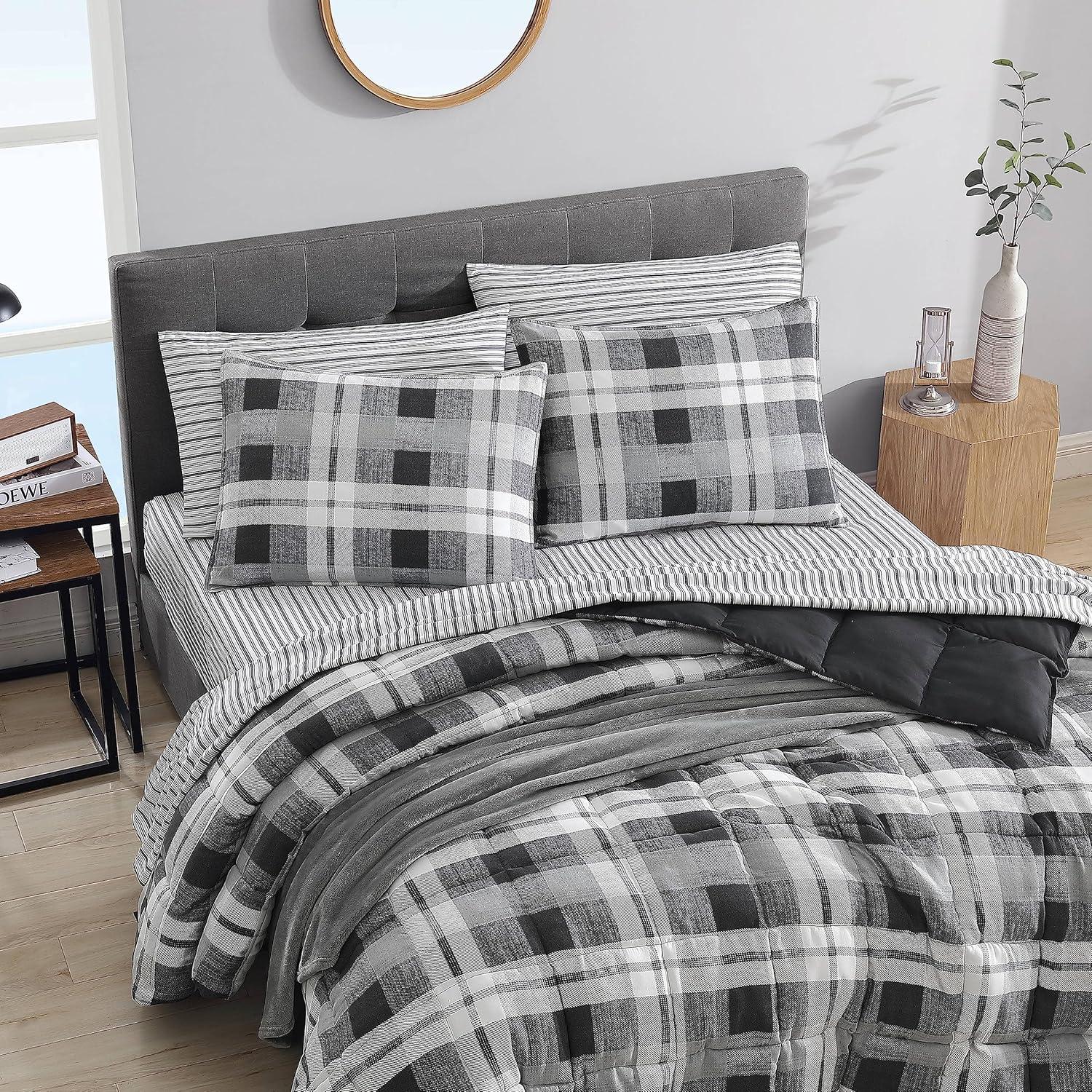 imageNautica  TwinTwin XL Comforter Set Reversible Bedding with Matching Sham Microsuede with Sherpa Reverse Dorm Essentials OekTex Certified Crossview Plaid CharcoalDark Grey
