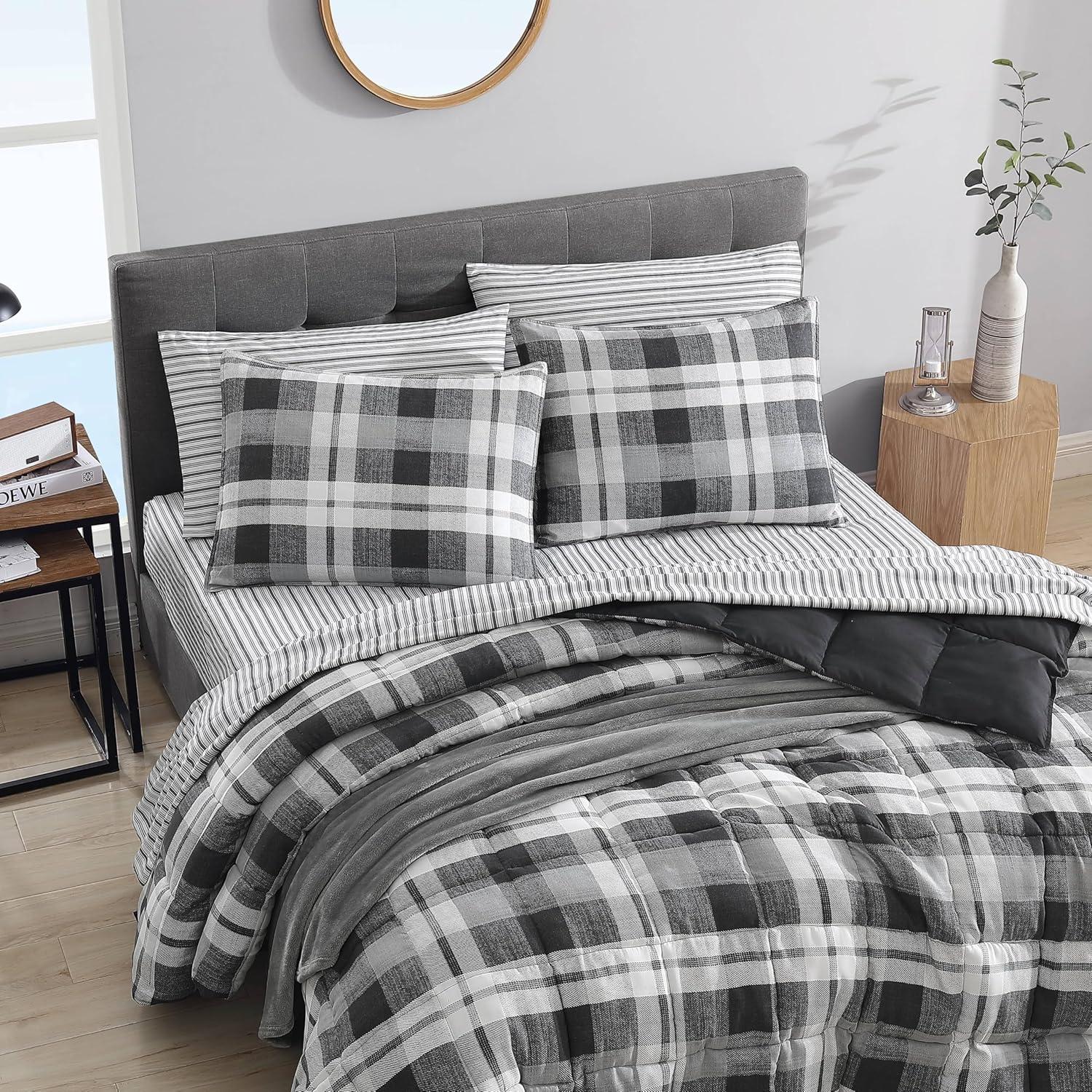 imageNautica  TwinTwin XL Comforter Set Reversible Bedding with Matching Sham Microsuede with Sherpa Reverse Dorm Essentials OekTex Certified Crossview Plaid CharcoalDark Grey