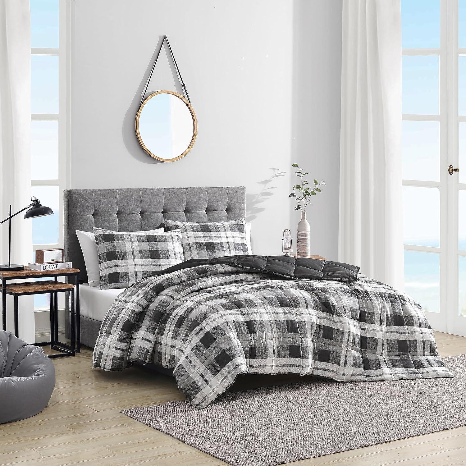 imageNautica  TwinTwin XL Comforter Set Reversible Bedding with Matching Sham Microsuede with Sherpa Reverse Dorm Essentials OekTex Certified Crossview Plaid CharcoalDark Grey