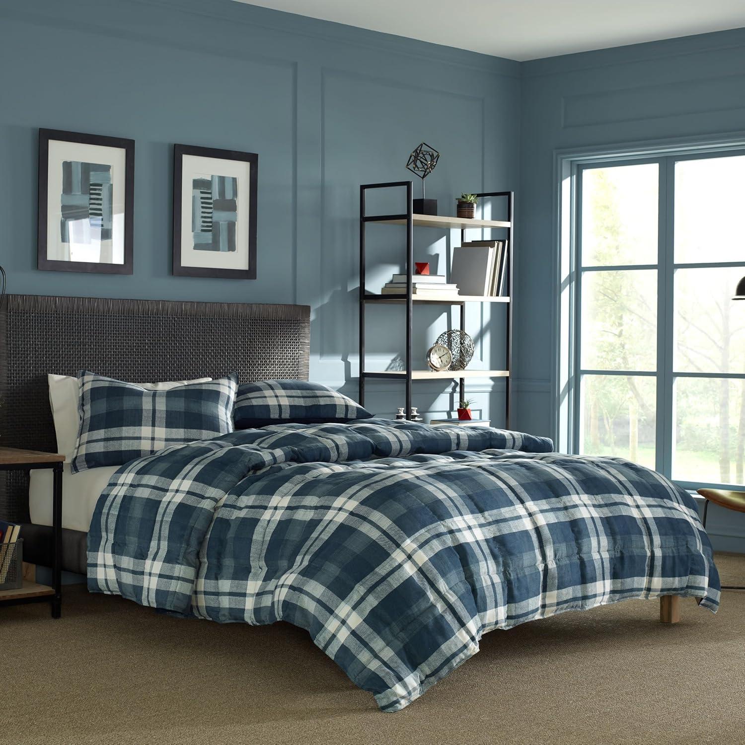 imageNautica  TwinTwin XL Comforter Set Reversible Bedding with Matching Sham Microsuede with Sherpa Reverse Dorm Essentials OekTex Certified Crossview Plaid CharcoalNavy