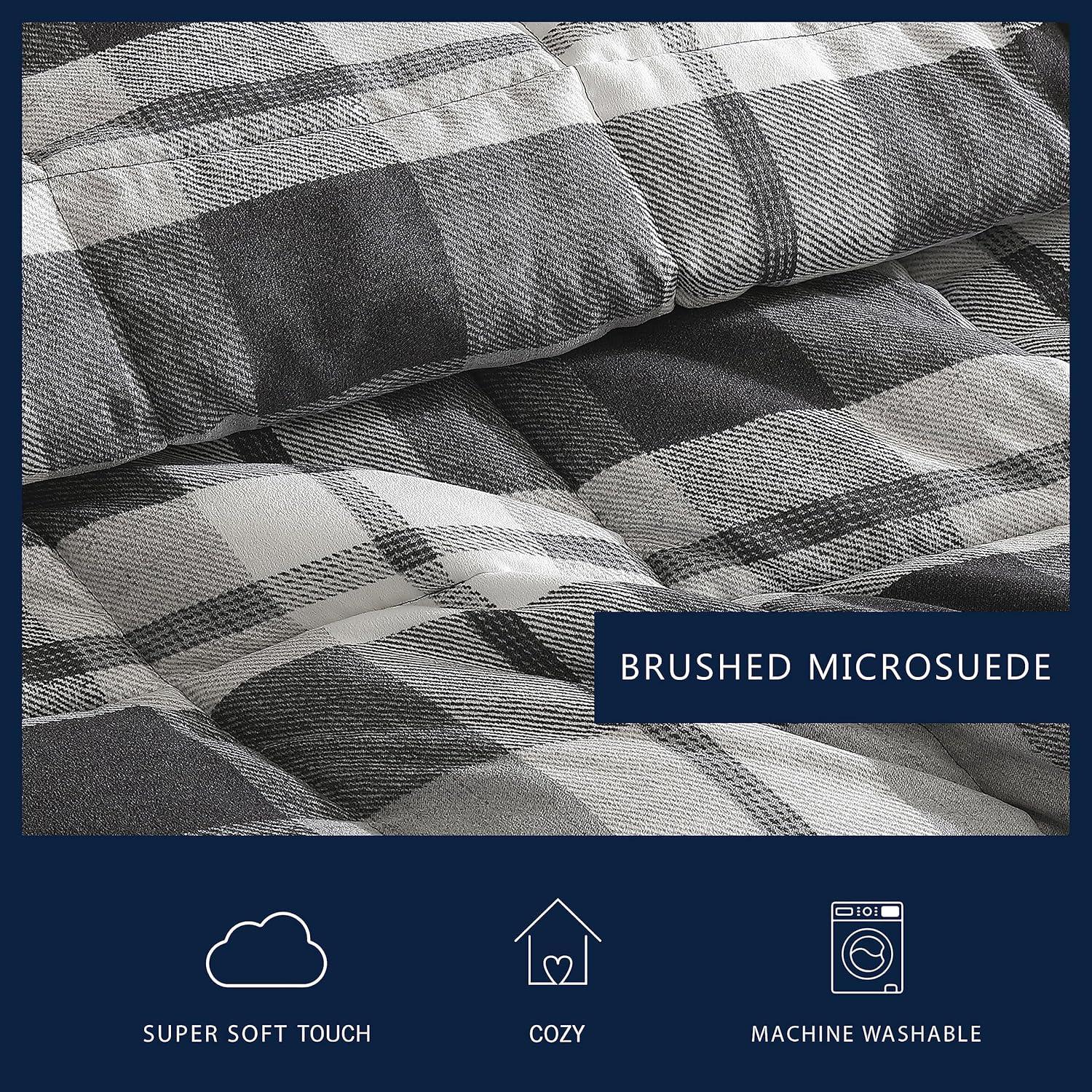 imageNautica  TwinTwin XL Comforter Set Reversible Bedding with Matching Sham Microsuede with Sherpa Reverse Dorm Essentials OekTex Certified Crossview Plaid CharcoalDark Grey