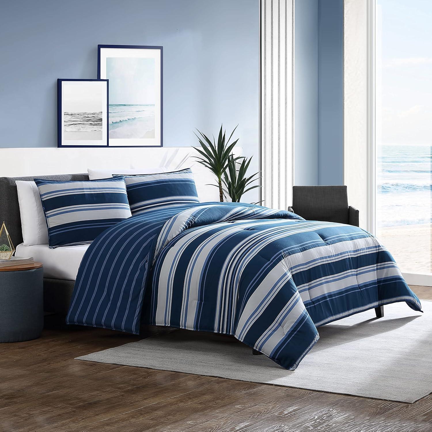 imageNautica  TwinTwin XL Comforter Set Reversible Cotton Bedding with Matching Sham Medium Weight for Year Round Use Dorm Essentials OekoTex Certified Lakeview BlueQueen