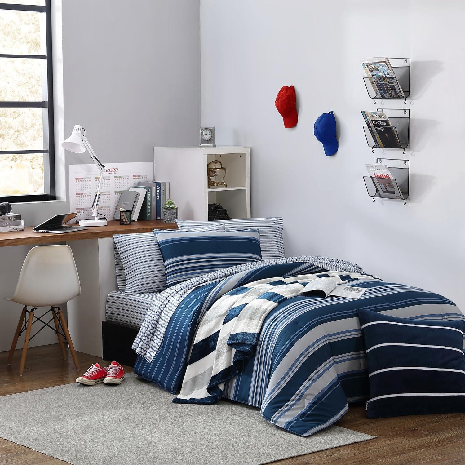 imageNautica  TwinTwin XL Comforter Set Reversible Cotton Bedding with Matching Sham Medium Weight for Year Round Use Dorm Essentials OekoTex Certified Lakeview BlueTwinTwin XL