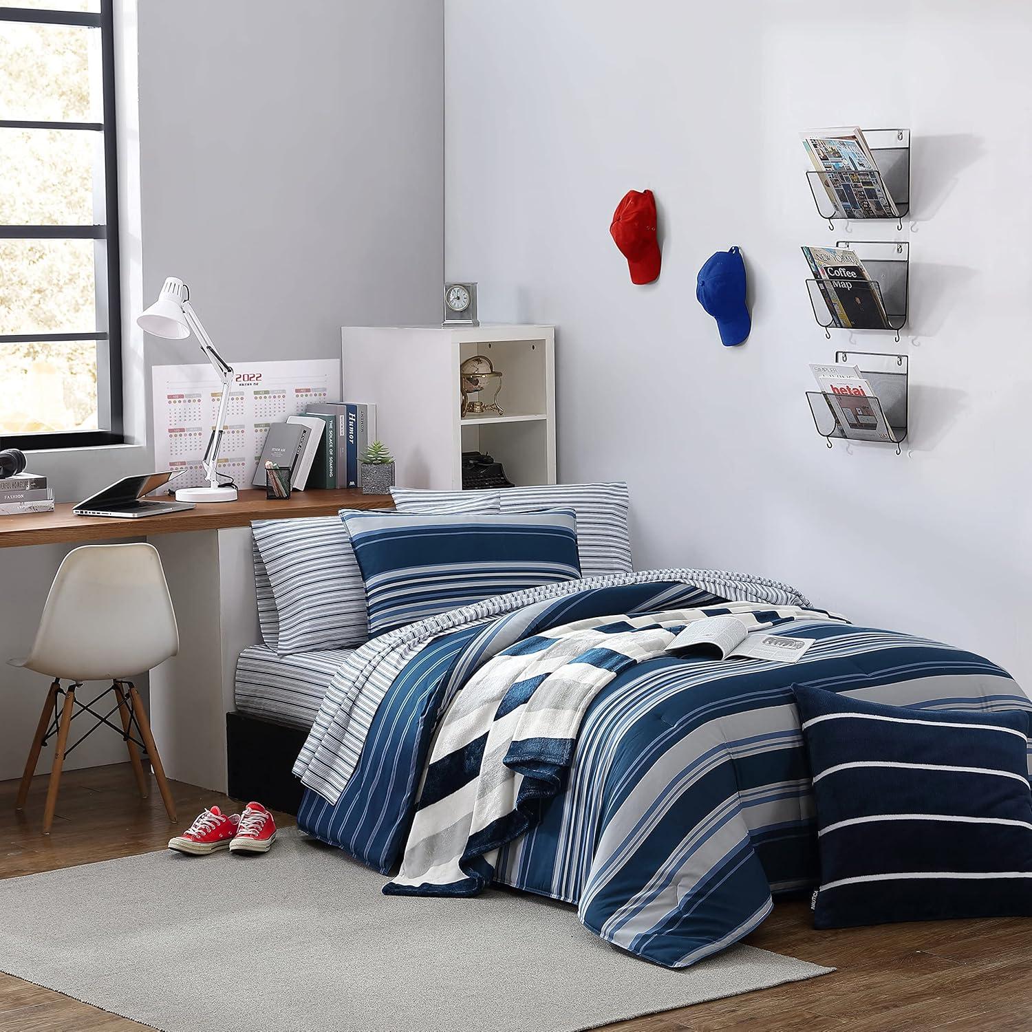 imageNautica  TwinTwin XL Comforter Set Reversible Cotton Bedding with Matching Sham Medium Weight for Year Round Use Dorm Essentials OekoTex Certified Lakeview BlueKing