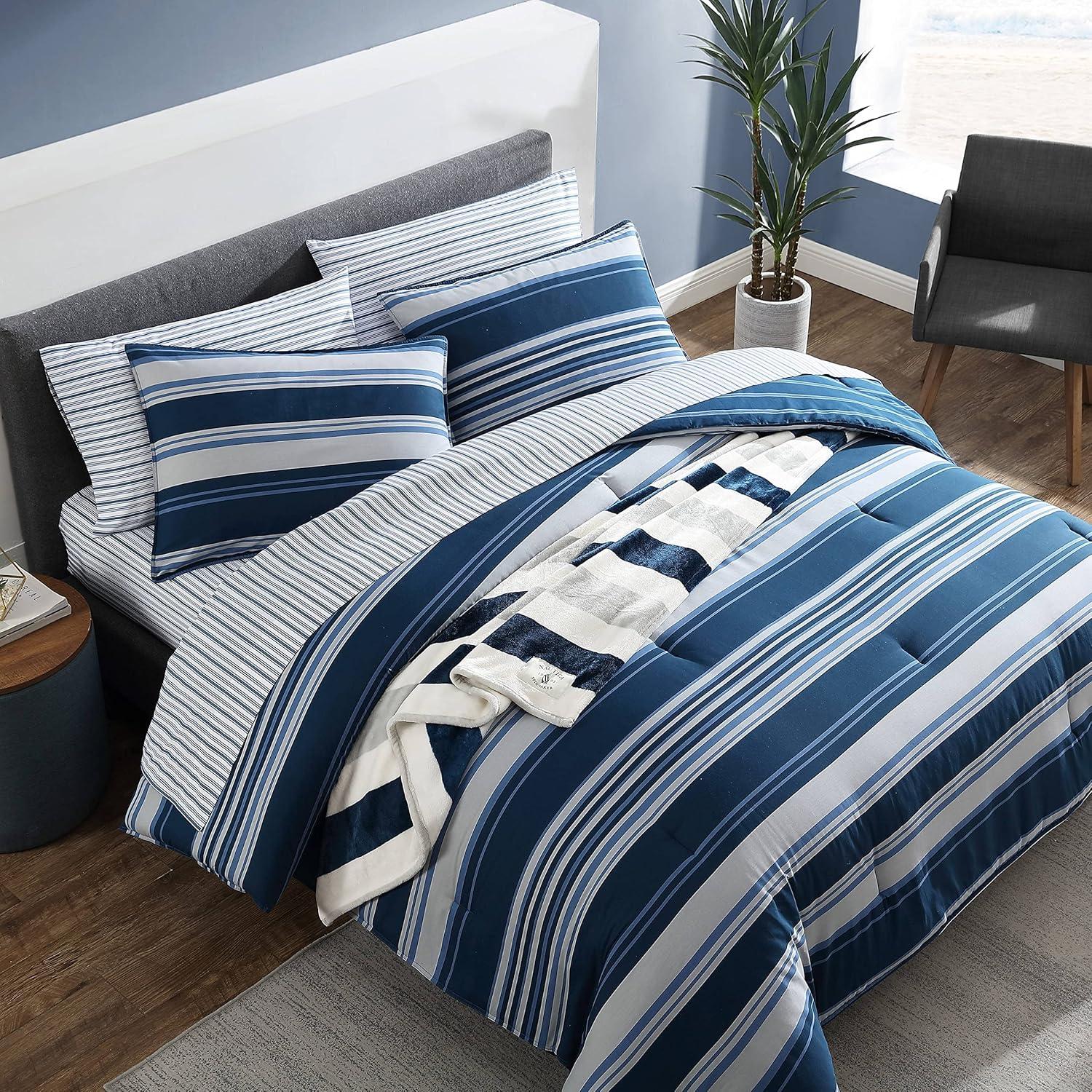 imageNautica  TwinTwin XL Comforter Set Reversible Cotton Bedding with Matching Sham Medium Weight for Year Round Use Dorm Essentials OekoTex Certified Lakeview BlueTwinTwin XL